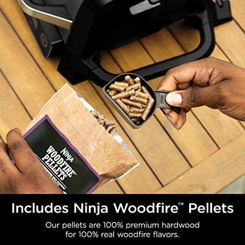 Ninja OG951 Woodfire Pro Connect Premium XL Outdoor Grill & Smoker, Bluetooth, App Enabled, 7-in-1 Master Grill, BBQ Smoker, Outdoor Air Fryer, Woodfire Technology, 2 Built-In Thermometers, Black