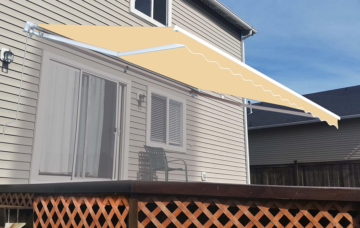 ALEKO Retractable 13x10 Feet Manual White Frame Patio Awning - 100% Polyester Canopy, Cover, Sun Shade, Shelter for Yard, Deck, Balcony - UV Protection &ndash; Black - AW13X10BK81