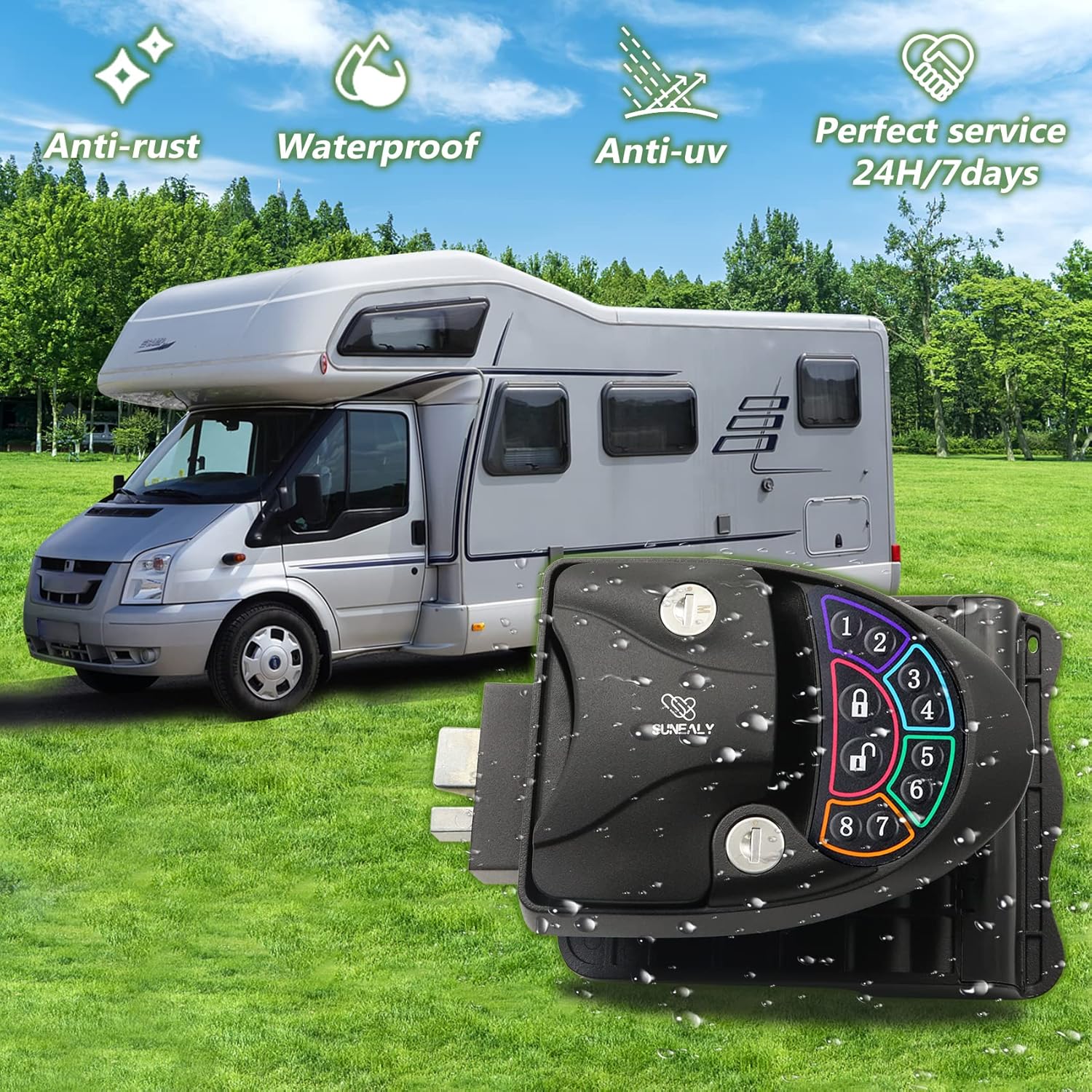 RV Keyless Entry Door Lock 2021 RV Door Lock/Metal Rv Door Lock w/ 2 Fobs and Backlit Keypad/Protective Gasket, Screwdriver & 2 Keys for 5th Wheel Bumper Pull Horse Camper 2.75" x 3.75"