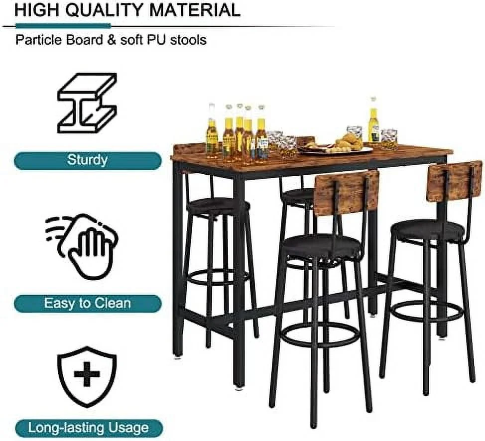 TJUNBOLIFE 3 Piece  Table Set  2-Tier Round Pub Dining Set Wooden Bistro Table with 2 PU upholstered Stools Counter Height Kitchen Table Set for Breakfast Nook  Restaurant  Small Space(Gr