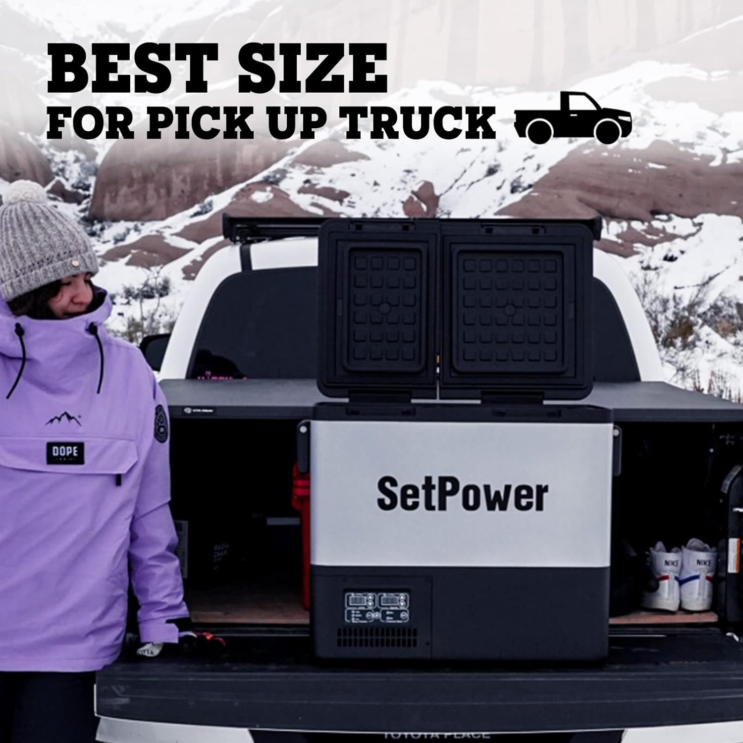 Setpower PT45 Electric Cooler Car Refrigerator With Cover,45L Dual Zone Portable Freezer Fridge,Portable Car Fridge,12 Volt Refrigerator for Car,RV,Truck,Vehicles,Travel and Home Use
