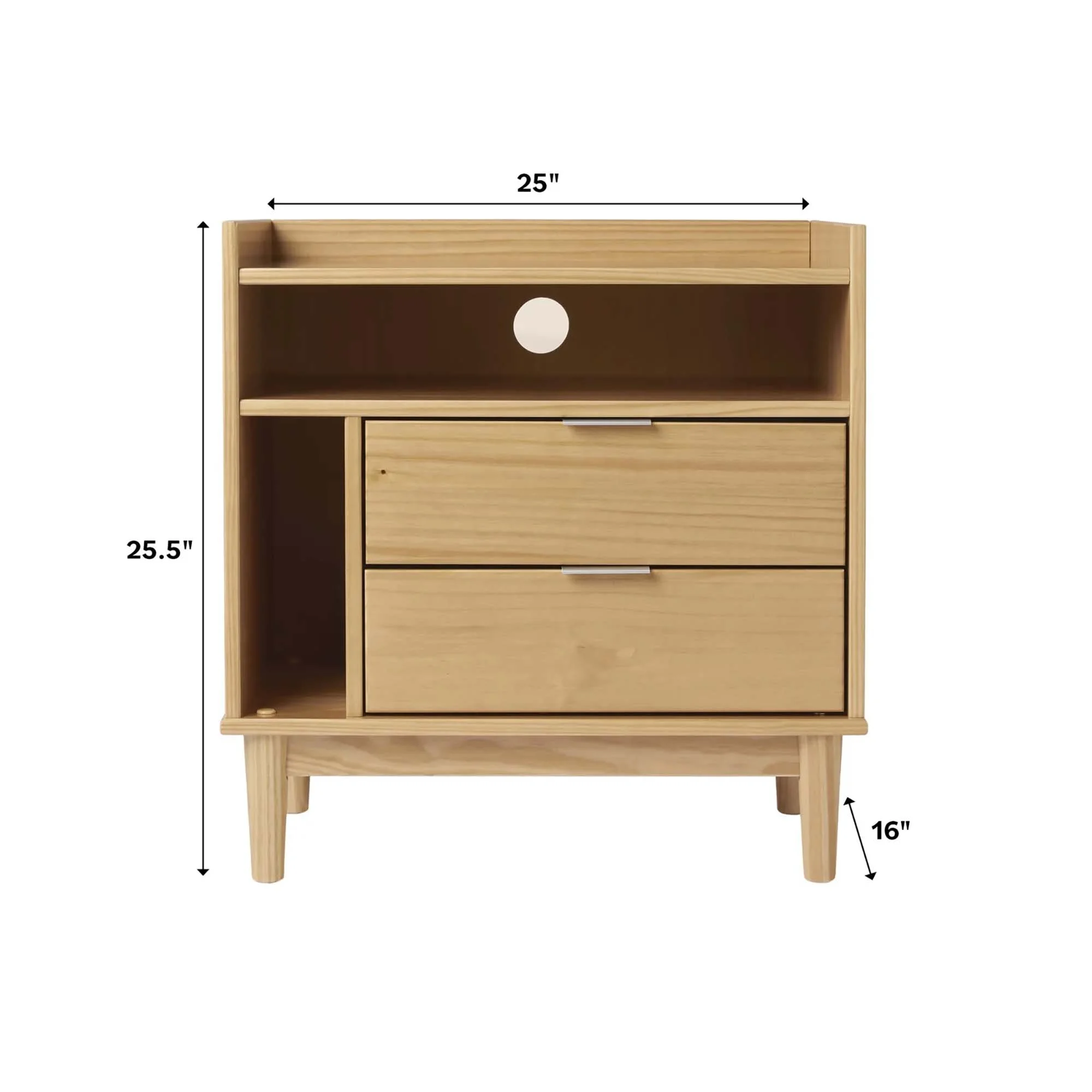 Walker Edison Mid-Century Modern 2-Drawer Wood Nightstand, Natural Pine