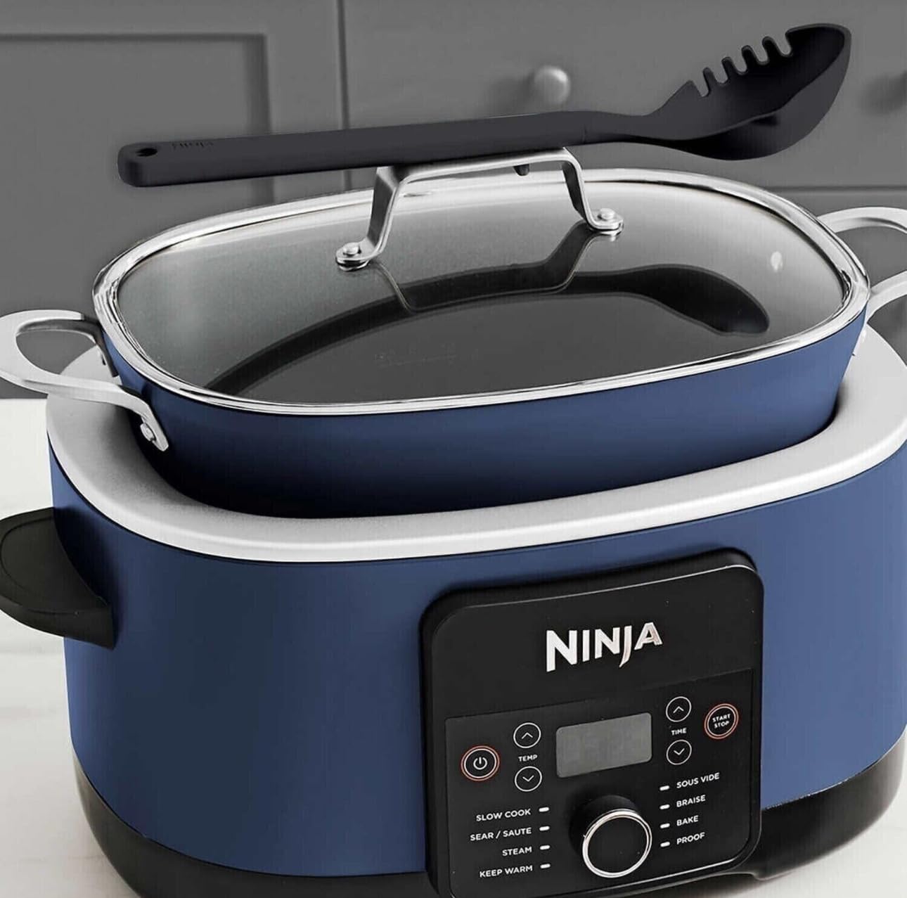 Ninja Foodi PossibleCooker PRO 8.5 Quart Multi-Cooker, with 8-in-1 Slow Cooker, Dutch Oven, Steamer, Glass Lid Integrated Spoon, Nonstick, Oven Safe Pot to 500°F, Navy