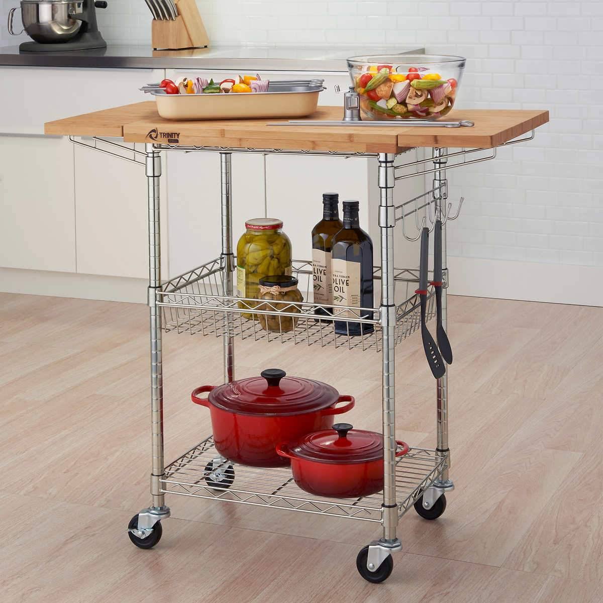 Trinity Pro Bamboo Kitchen Cart in Bronze Anthracite - Brown - Wood