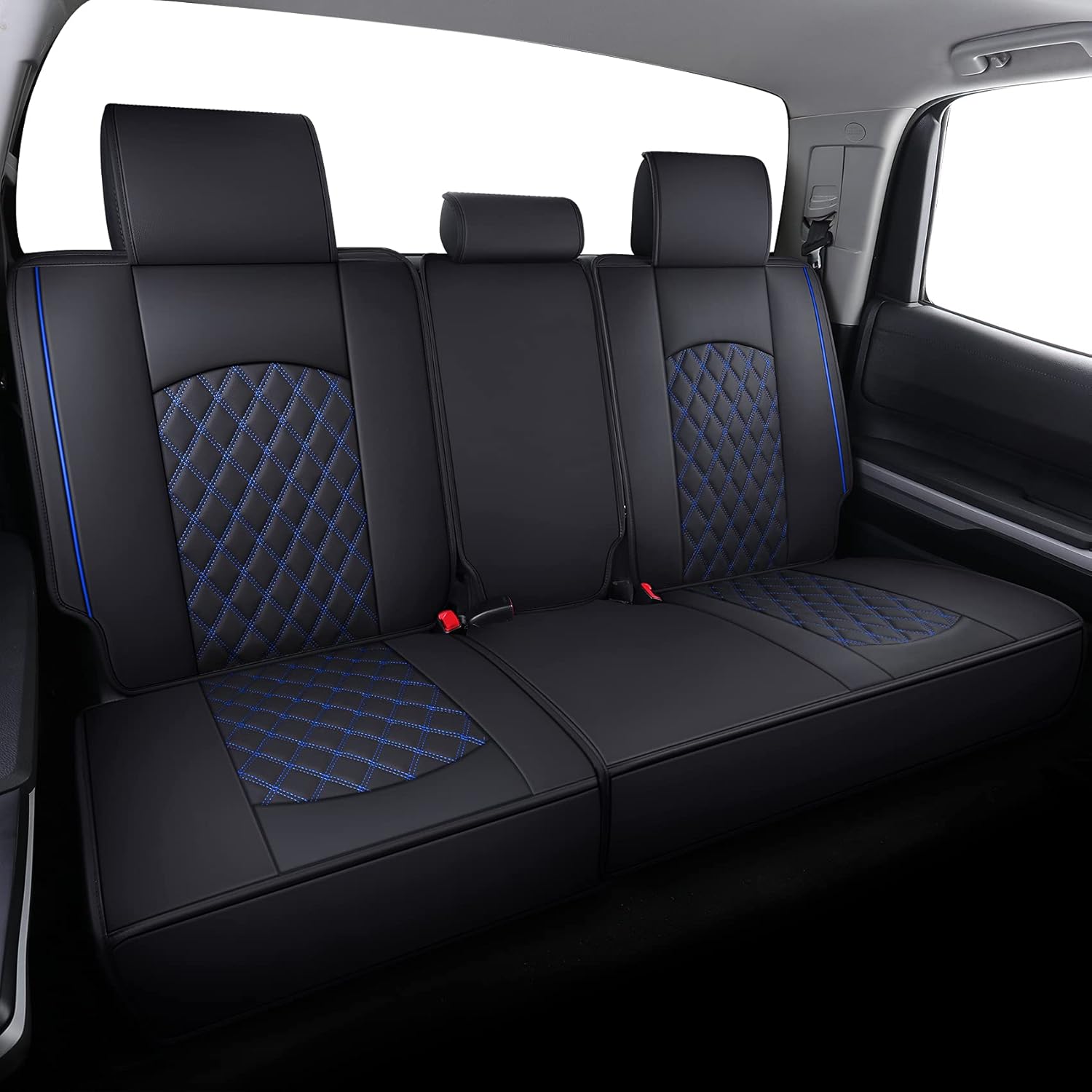 YIERTAI Seat Covers for Toyota Tundra Truck Custom Fit 2008-2022 Crewmax Double Cab Crew Cab Waterproof Leather Airbag Compatible Cushions(2 PCS Front only/Black-White)