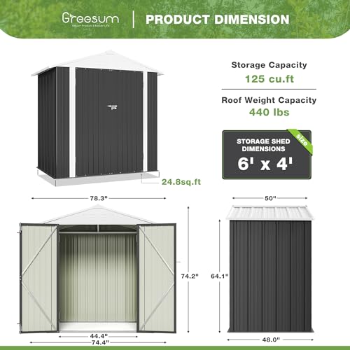 Greesum Outdoor Storage Shed 6 x 8 ft. Utility Tool Shed Metal Storage Garden Shed with Door & Lock for Patio Storage, Brown