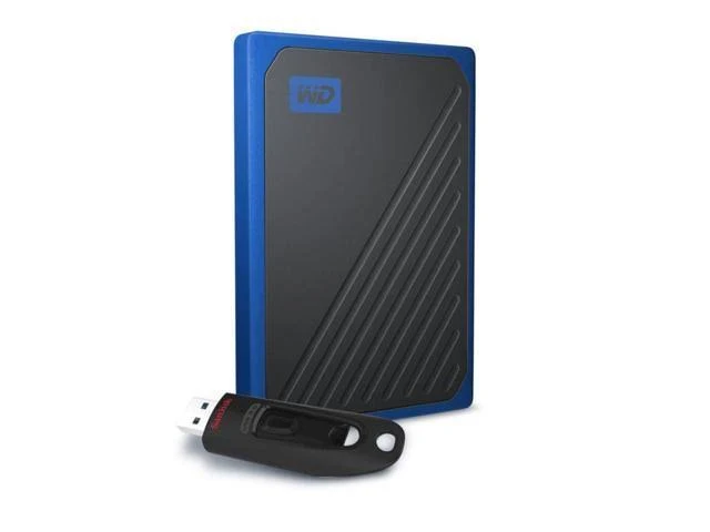 Western Digital My Passport Go 1TB Solid State Drive with SanDisk 64GB USB Flash Drive, WDBMCG0010BBT-WEDP