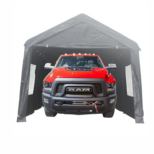 CarPorts 10x20 Heavy Duty Portable Carport Canopy with Sidewalls, Outdoor Large Garage Storage Shed Waterproof Tents for Vehicles Car Truck Boat SUV Shelter, Grey