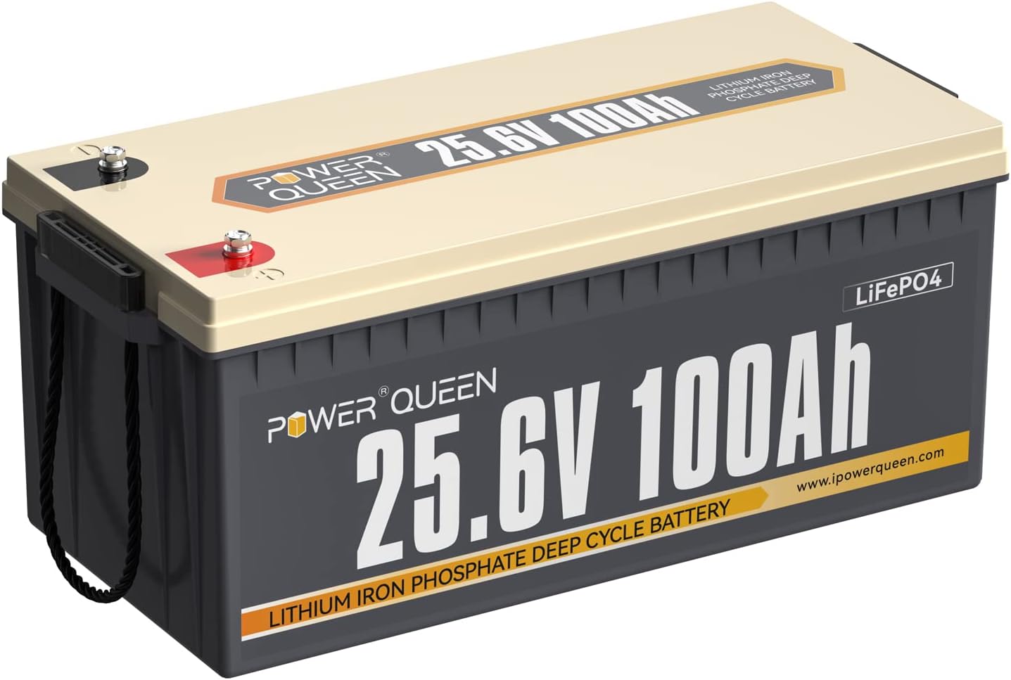 Power Queen 25.6V 100Ah 2.56kWh Deep Cycle LiFePO4 Battery with Longer Runtime, Built-in 100A BMS, 4000+Cycles, 2.56kW Max Load Power, Perfect in Solar Storage System, RV, Marine, Backup Power, etc