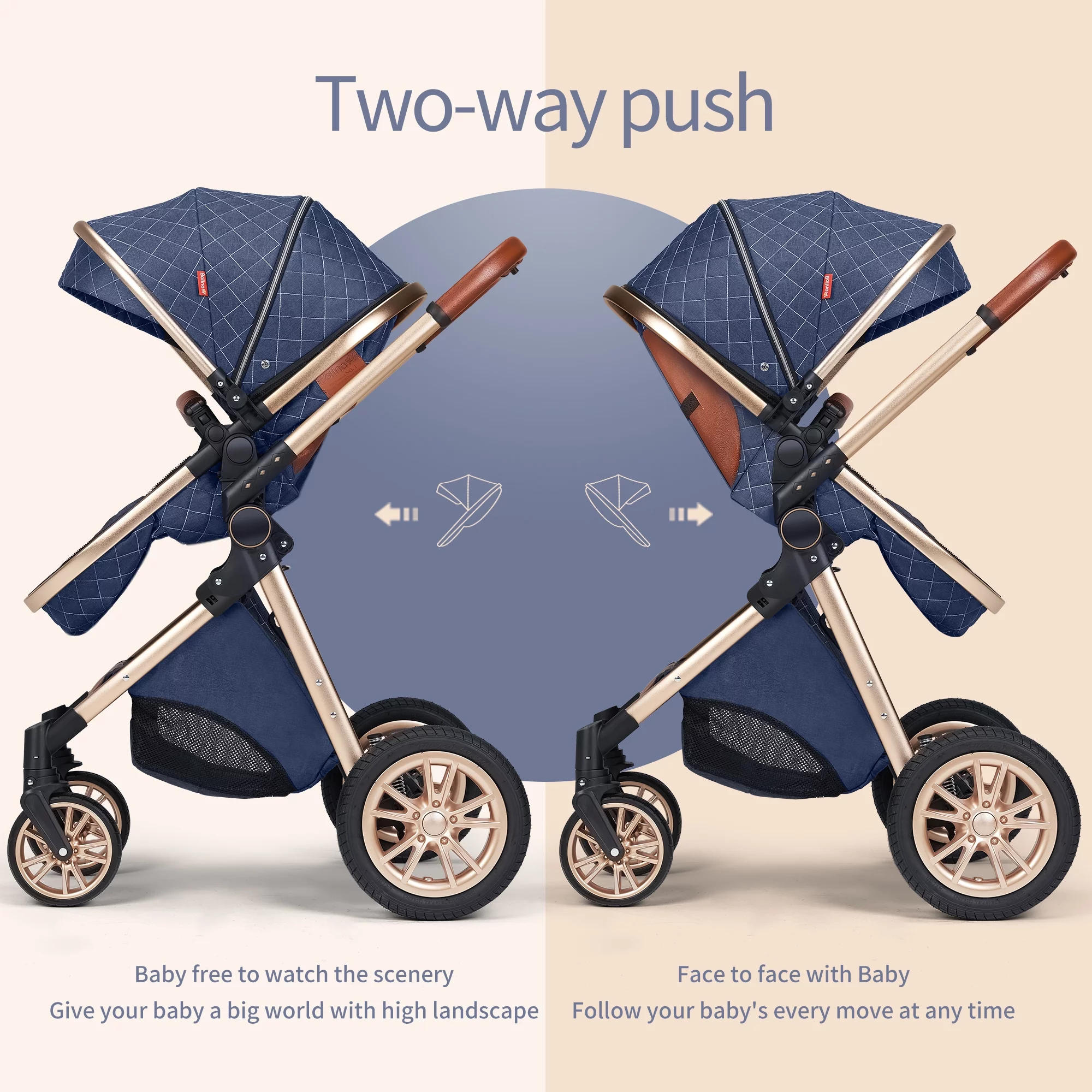 High Landscape Stroller Two-Way Push Newborn Convertible Stroller Bassinet for Infant, Gray - Curated Treasures Market