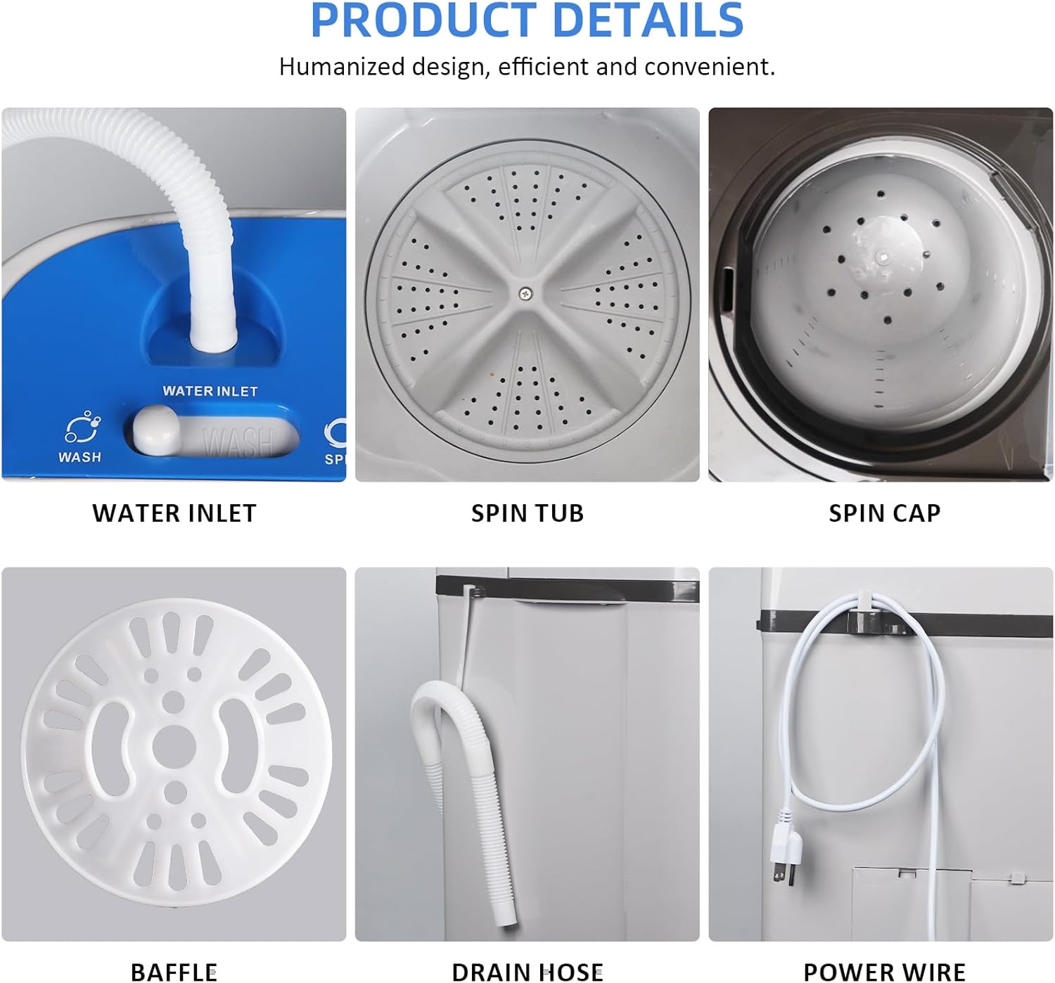 Portable Washing Machine, 15.5 Lbs Semi-Automatic Washer with twin Tub (Wash and Spin Dry), Compact Laundry Washer for Apartments, Dorm, RV