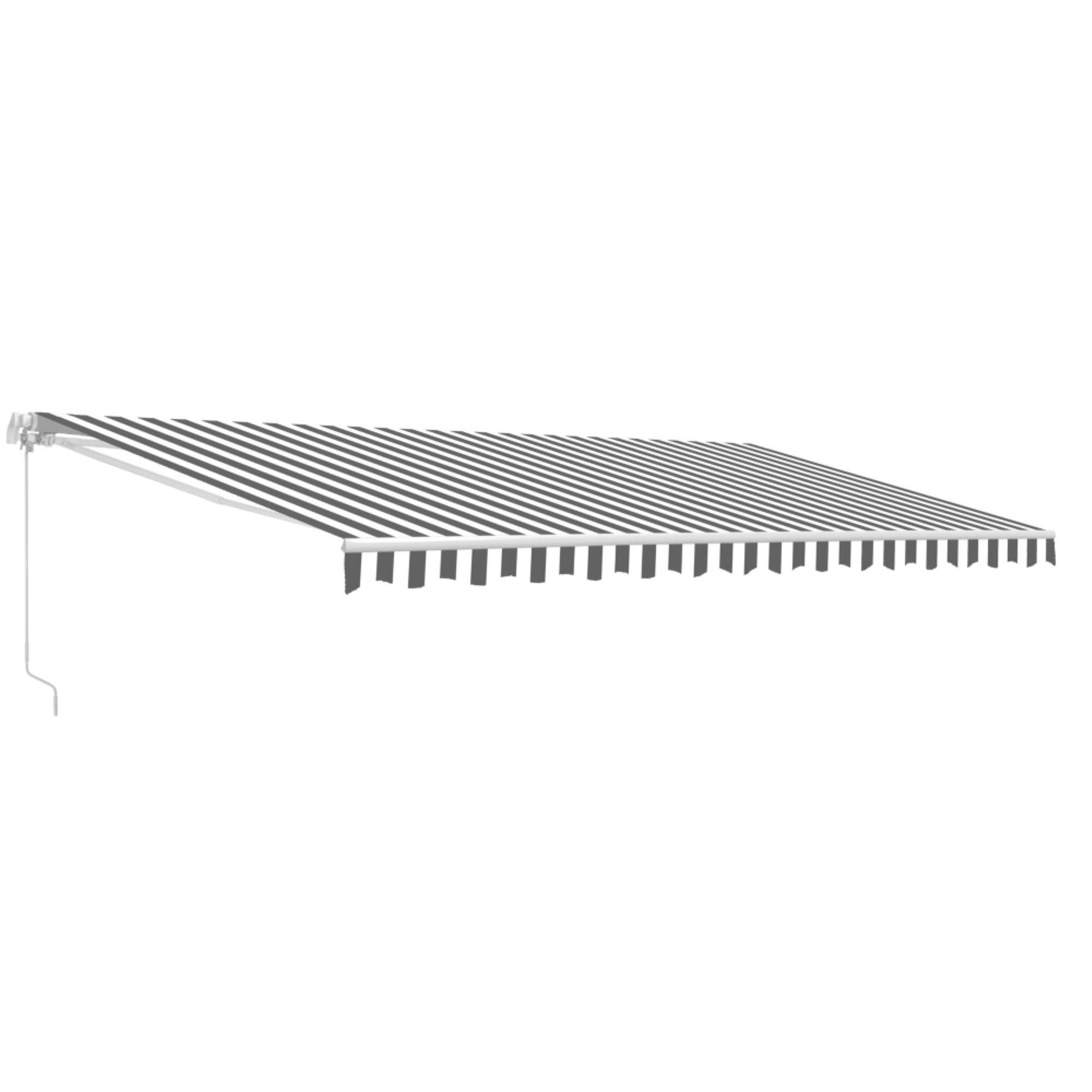 Aleko AWM12X10GREYWHT Retractable Motorized Patio Awning 12 x 10 Feet Gray and White Striped