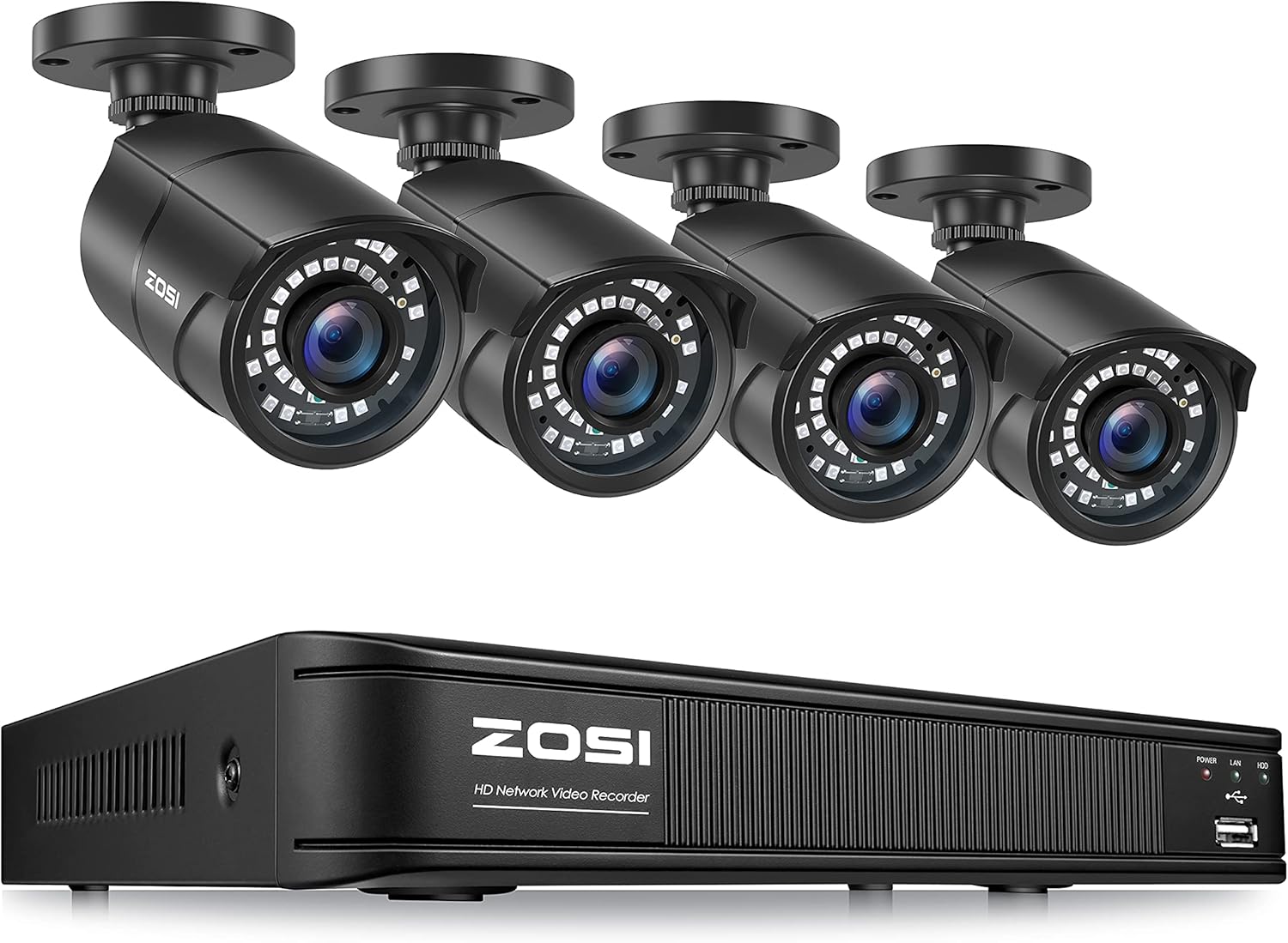 ZOSI H.265+1080p Home Security Camera System,8 Channel 5MP Lite Surveillance DVR with Hard Drive 1TB and 4 x 1080p Weatherproof CCTV Bullet Camera Outdoor Indoor with 80ft Night Vision, Motion Alerts