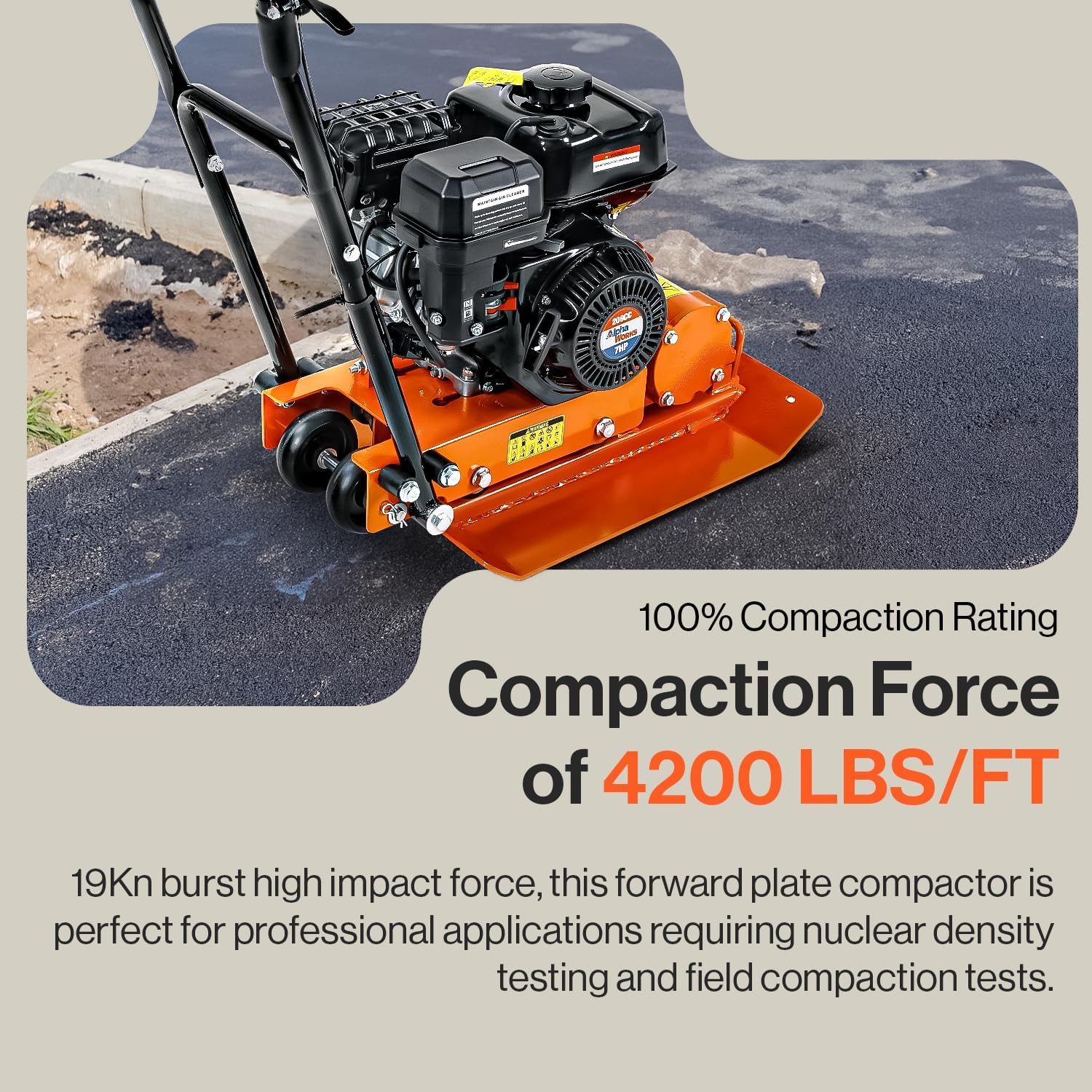 SuperHandy Plate Compactor Rammer 7 HP Gas Engine 4200-Pounds of Compaction Force Rammer Jumping Jack Tamper 20 × 15 Inch Plate for Paving Landscapes Sidewalks Patios EPA/CARB Compliant