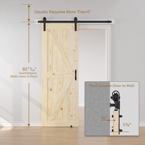 SMARTSTANDARD 36in x 84in Sliding Barn Door with 6.6ft Barn Door Hardware Kit Included, Unfinished Solid Spruce Wood Door, Assembly Required, DIY, Stainable, Natural