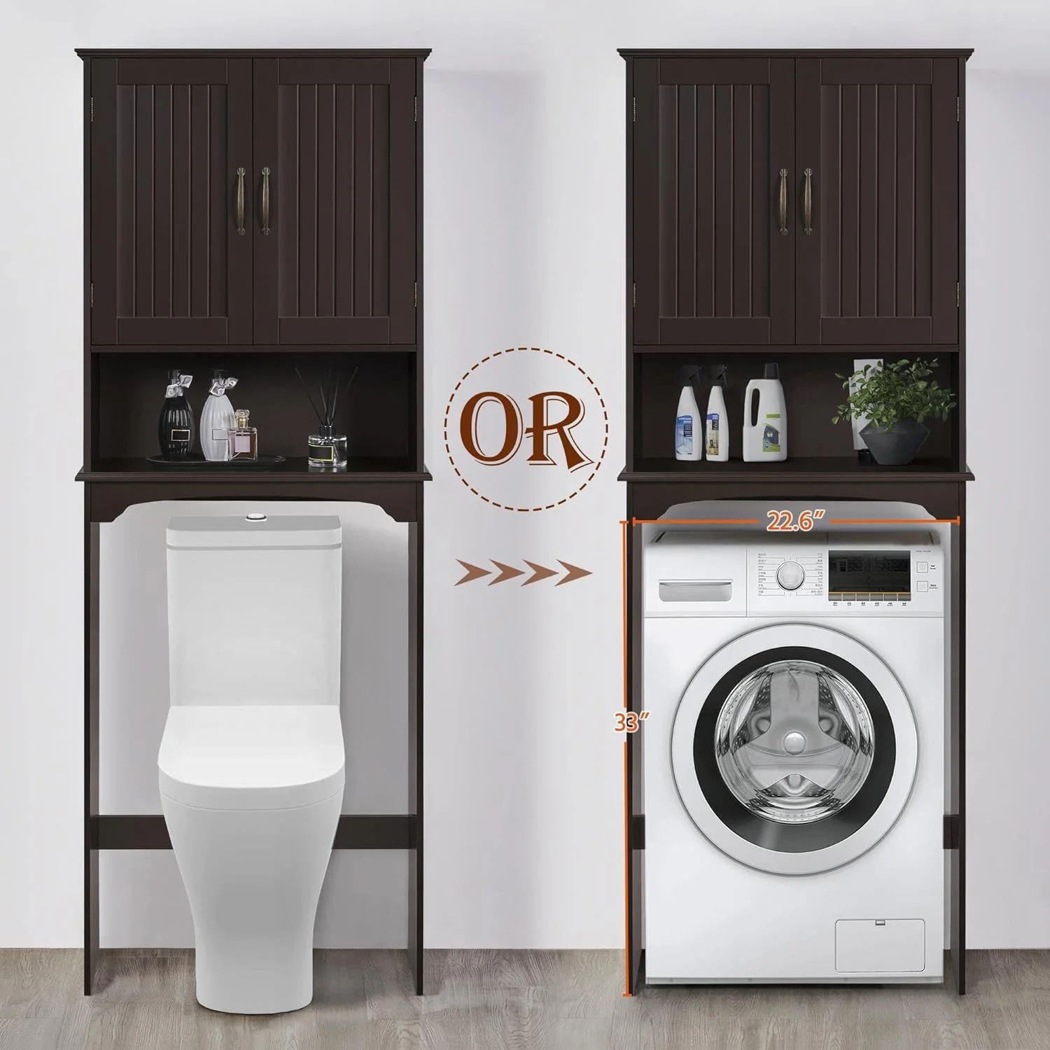 Over The Toilet Storage Cabinet Bathroom Organizer With Adjustable Shelf & Double Doors For Toilet, Home Space-Saving Furniture, L24.5Xw9xh66 Inches, Espresso