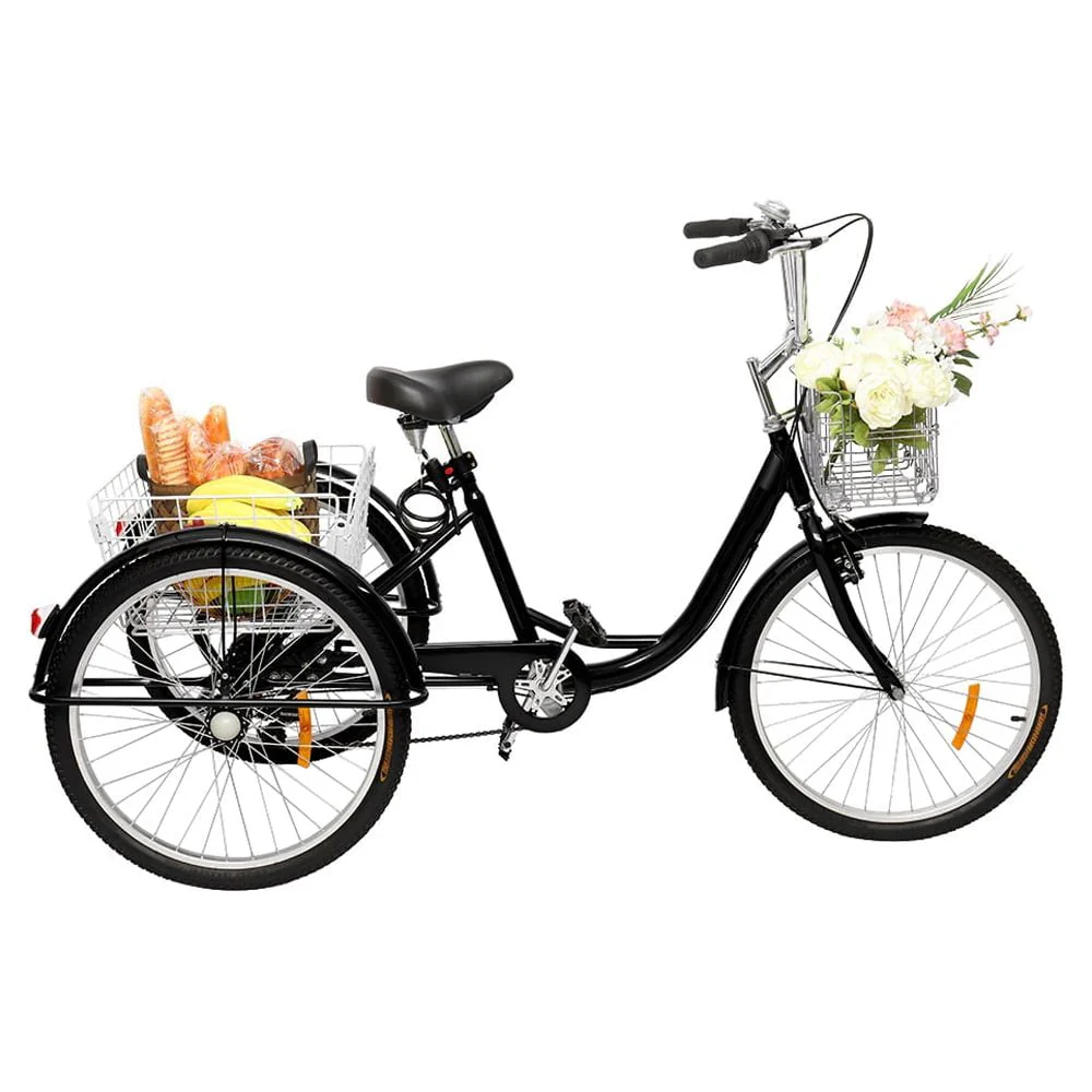 OverPatio Adult Tricycle 7 Speed, 24 Three Wheel Bikes, for Seniors, Adults, Women, Men, Black