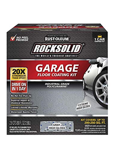 Rust-Oleum 293513 RockSolid Polycuramine Garage Floor Coating, 2.5 Car Kit, High Gloss Gray