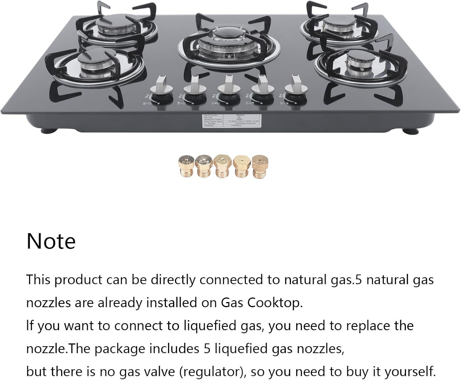 30 Inch Gas Cooktop, 5 Burners Gas Stovetop Cooktop Tempered Glass Built-in LPG/NG Convertible Gas Hobs Cooker for HomeKitchen, Restaurant