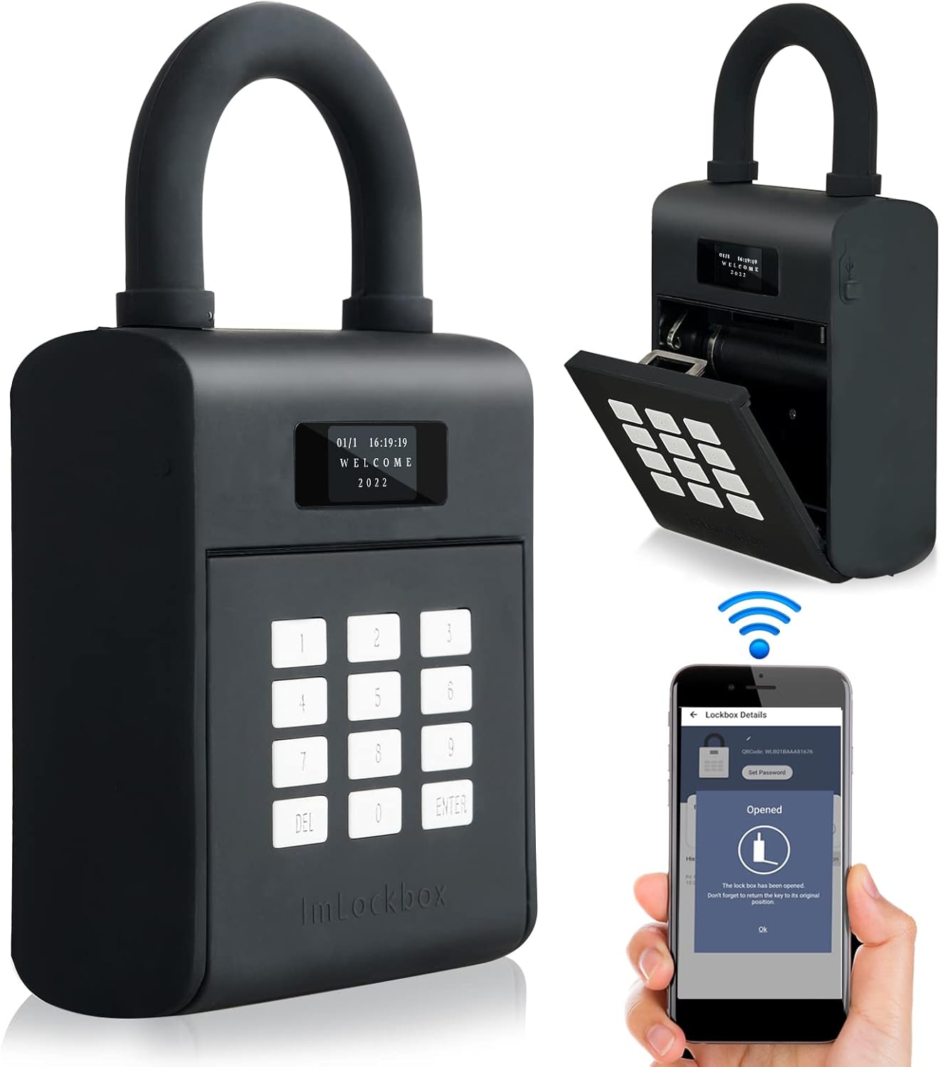 Security Key Lock Box, Bluetooth Smart Secured Lock Box with Management APP, Electronic Digital Security Safe Lock Box with Functions of Remote Authorization and Viewing Unlocking Records, Black