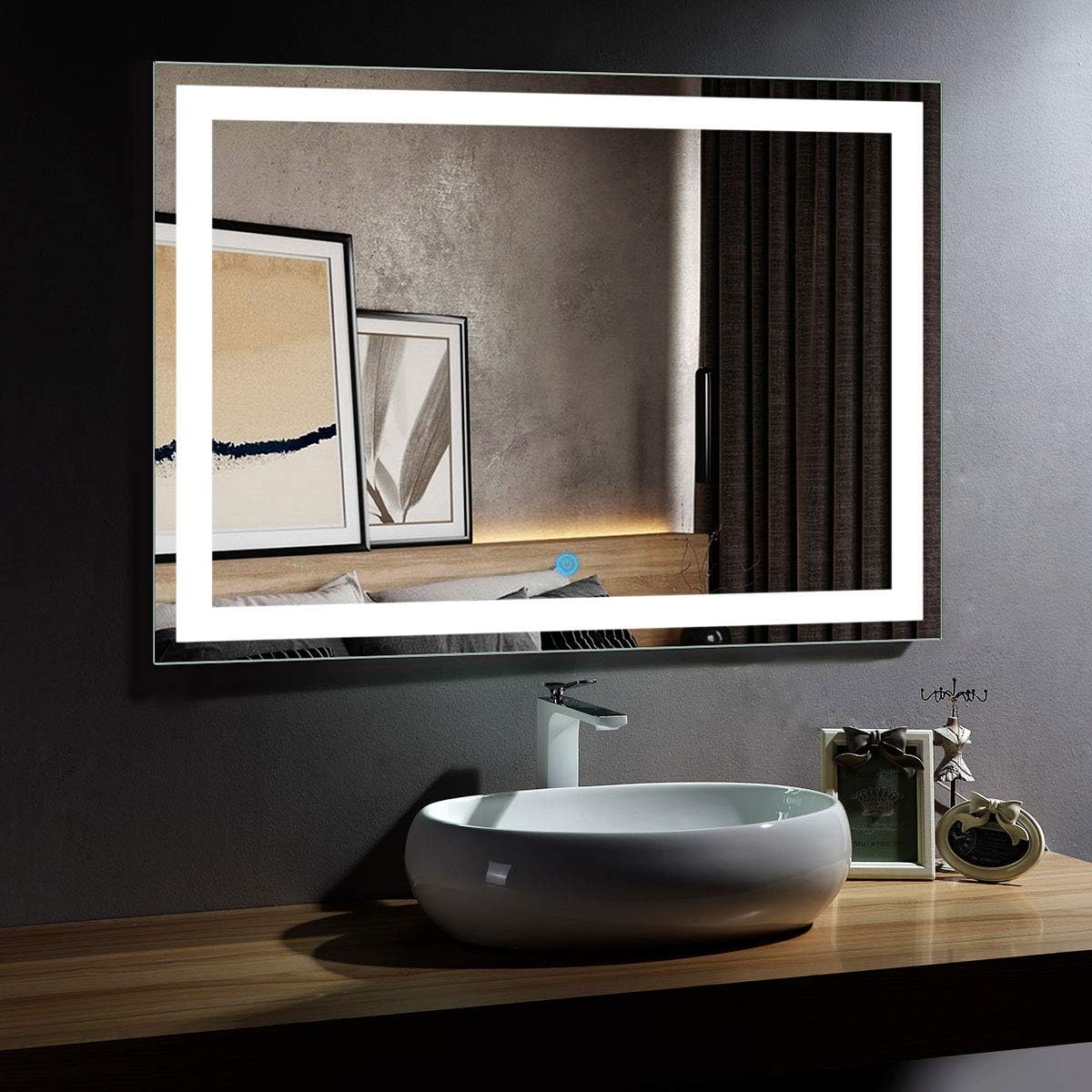 BHBL 60 x 36 Inch Illuminated LED Bathroom Mirror with Smart Button, Anti Fog, Dimmable, Bluetooth Speakers, Vertical & Horizontal Mount, Hotel Office Bar Mirror (D224-6036A)