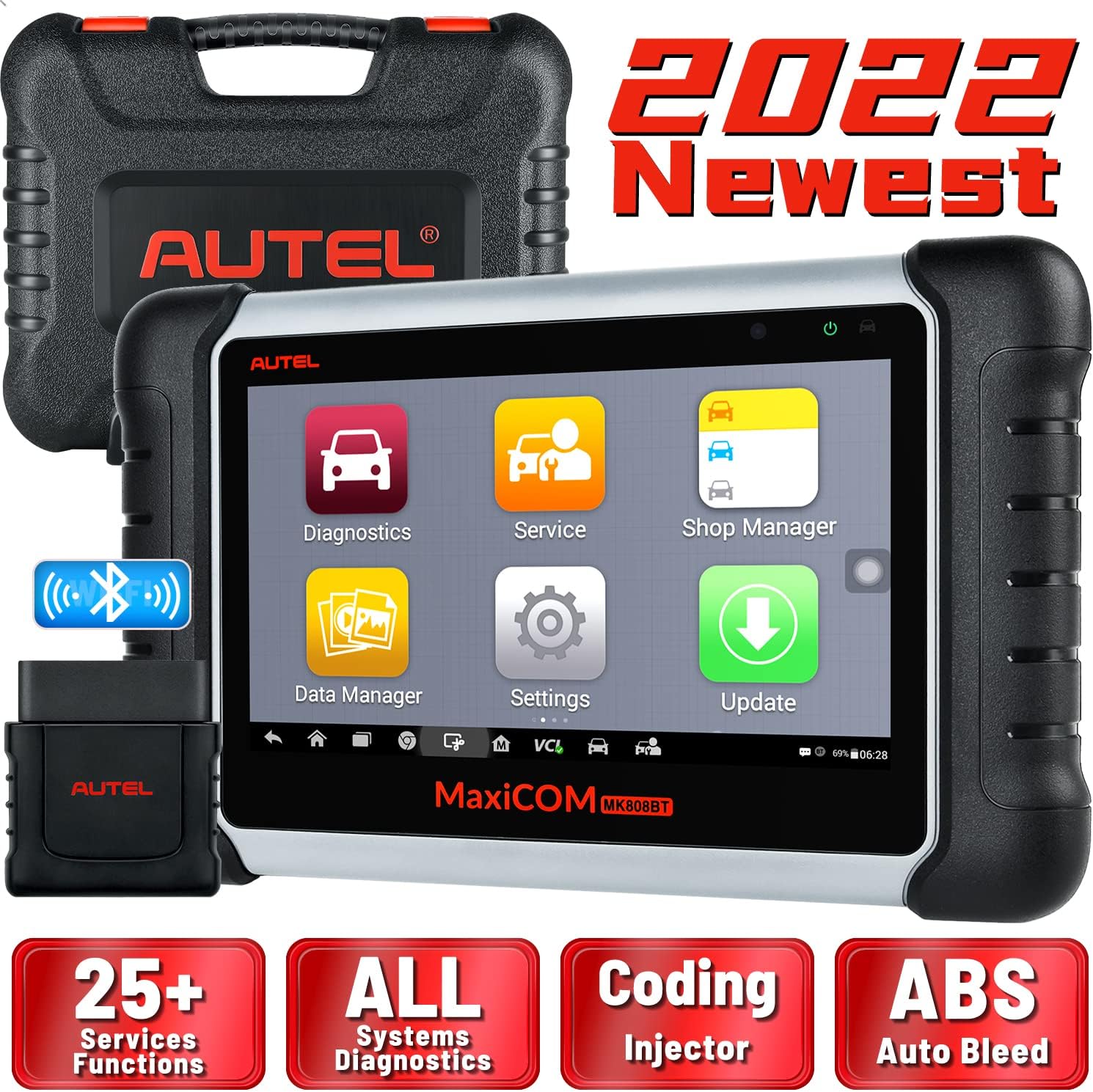 Autel Scanner MaxiCOM MK808TS Pro Diagnostic Scan Tool, 2022 Newer MK808TS + 4PCS 2-in-1 MX-Sensors [ Worth $128, 315 & 433 MHz], with Full TPMS Services, Combine MK808BT MK808 MX808 & TPMS TS601