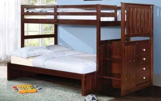 Mission Twin Over Full Stairway Bunk Bed in Dark Cappuccino - Donco 820TTCP_800E-CP