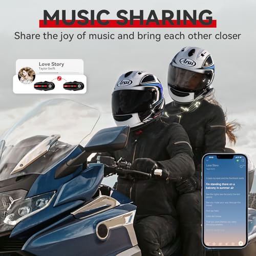 Motorcycle Bluetooth Headset V5.2 with Music Sharing, 2-Way Motorcycle Helmet Bluetooth with IP67 Waterproof, Motorcycle Communication Systems with Hi-FI Speakers for ATV/Snowmobile/Ski, 2 Pack