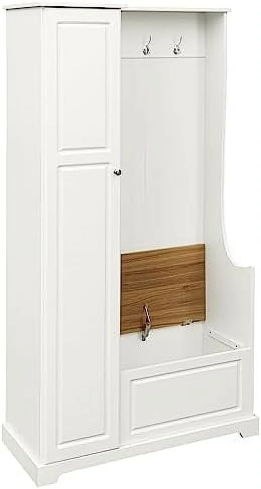 RUNFAYBIU Wooden Hall Tree with Flip-Up Bench  Coat Rack with Adjustable Shelves  Mudroom Coat  with Hanging Hooks for Entryways  White