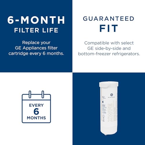 GE XWFE Refrigerator Water Filter, Genuine Replacement Filter, Certified to Reduce Lead, Sulfur, and 50+ Other Impurities, Replace Every 6 Months for Best Results, Pack of 1