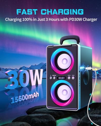 Portable Bluetooth Speaker, 200W (Peak) Loud Sound Stereo with subwoofer, Fast Charging, 20H Playtime, Wireless TWS Speakers with LED Light for Party Camping Outdoor Beach
