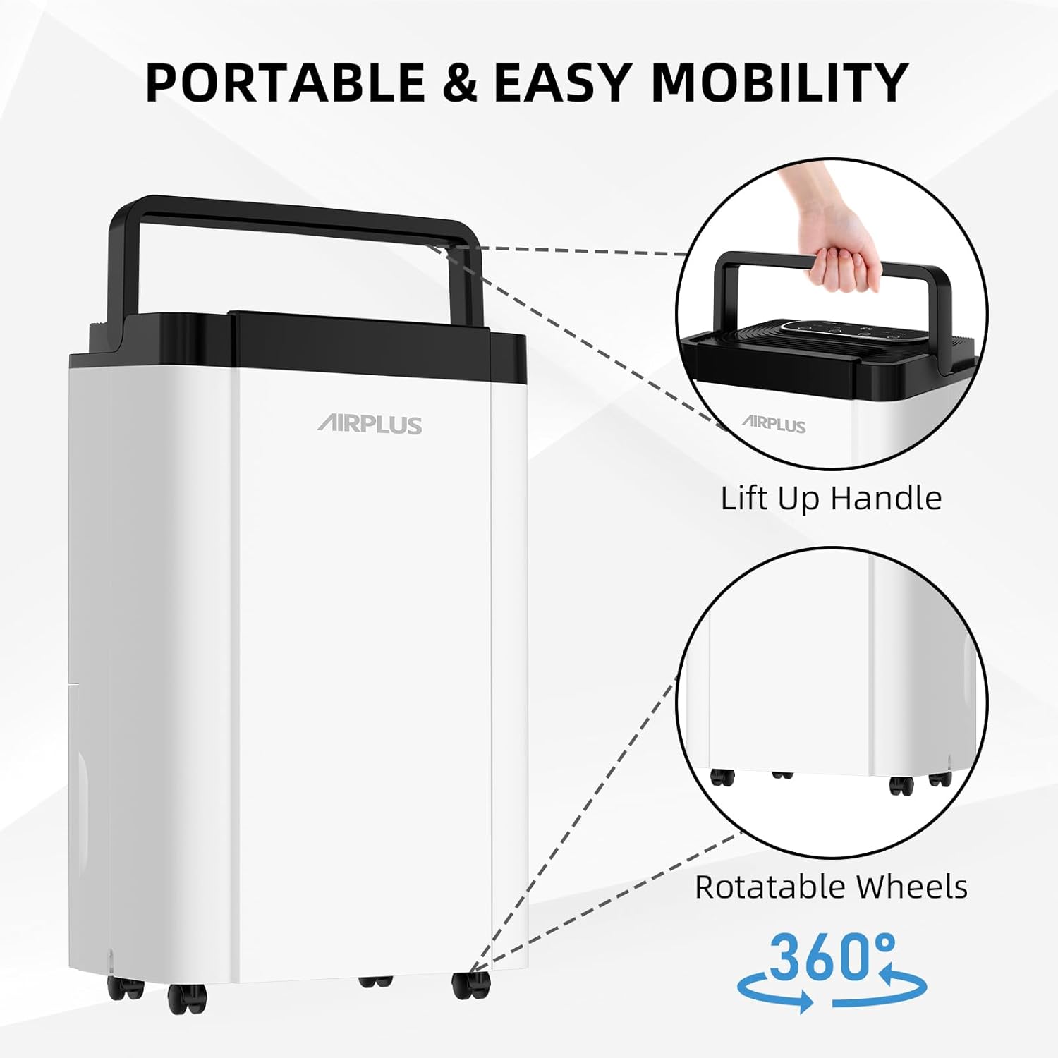 AIRPLUS 4,500 Sq. Ft. 50-70 Pints Dehumidifier for Home and Basement with Drain Hose, 0.8 gal Water Tank Capacity, Auto Shut off for Room, Bedroom, Bathroom
