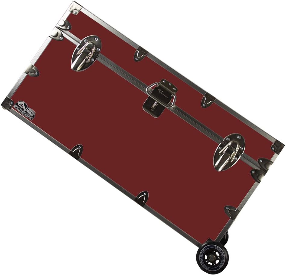 C&N Footlockers College Dorm Room & Summer Camp Lockable Trunk Footlocker with Wheels - Undergrad Trunk Available in 20 Colors - Large: 32 x 18 x 16.5 Inches (Black)