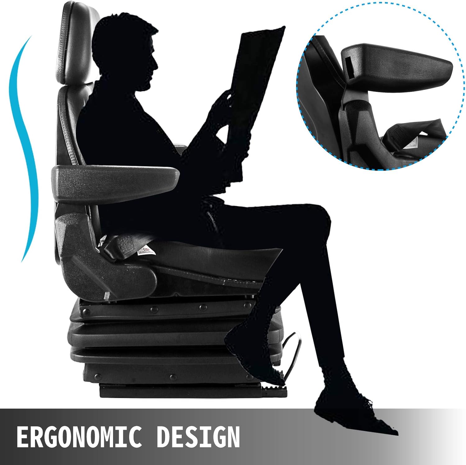 VEVOR Suspension Seat Adjustable Backrest Headrest Armrest, Forklift Seat With Slide Rails, Foldable Heavy Duty for Tractor Forklift Excavator Skid Steer