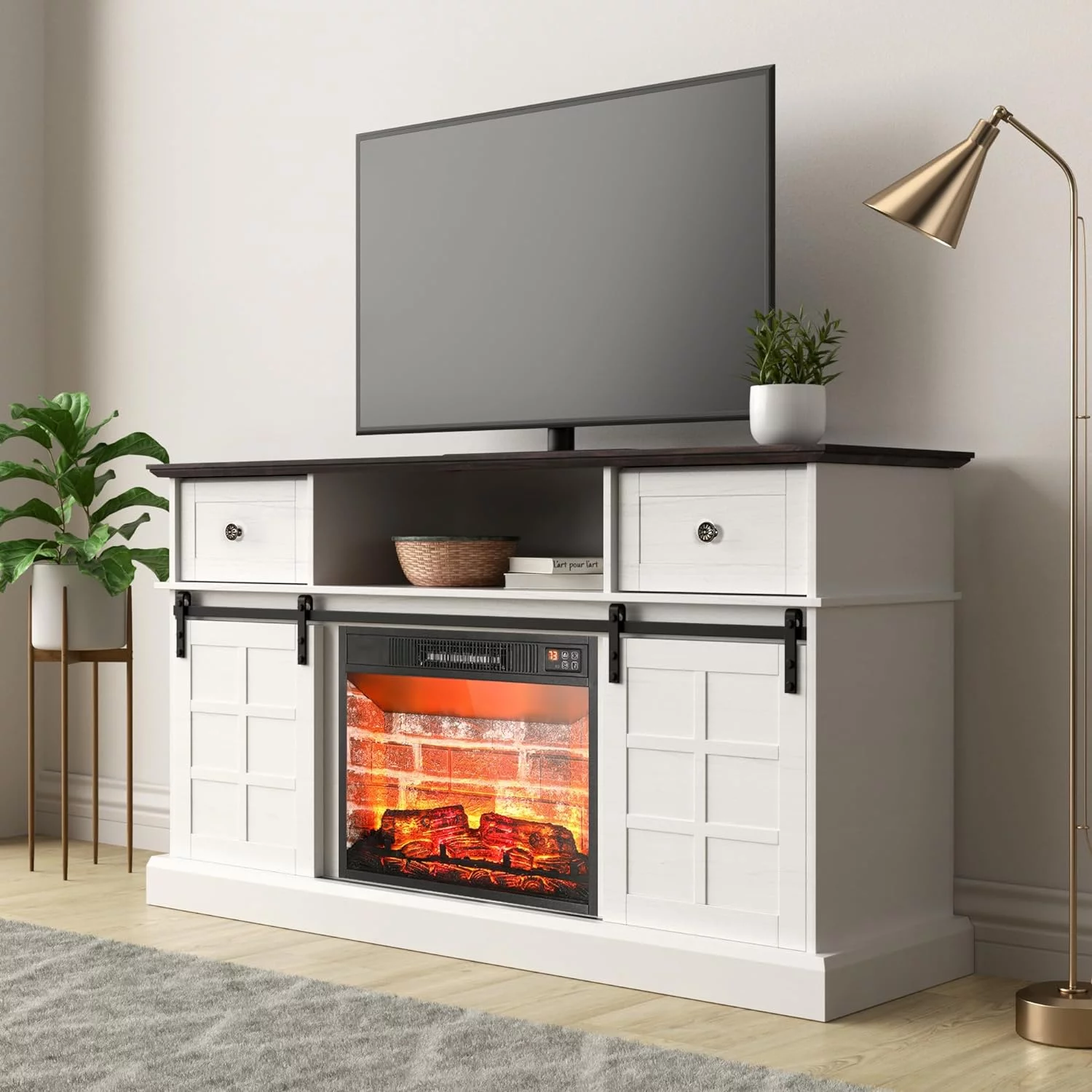 LGHM Fireplace TV Stand Entertainment Center for 65" TV Living Room White