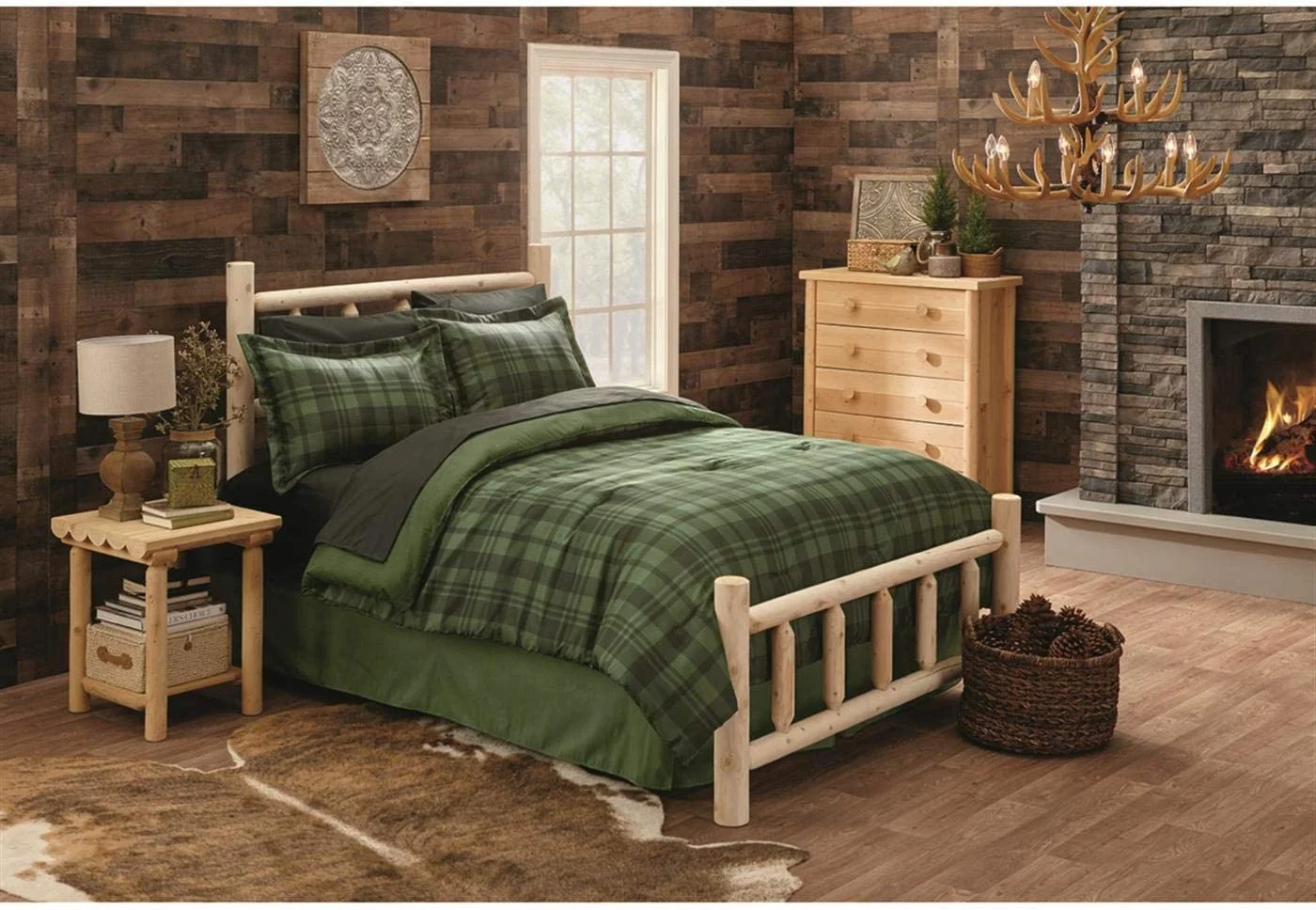 Cedar Log Queen Bed with Headboard and Footboard, Rustic Natural Unfinished Wooden Bed Frames