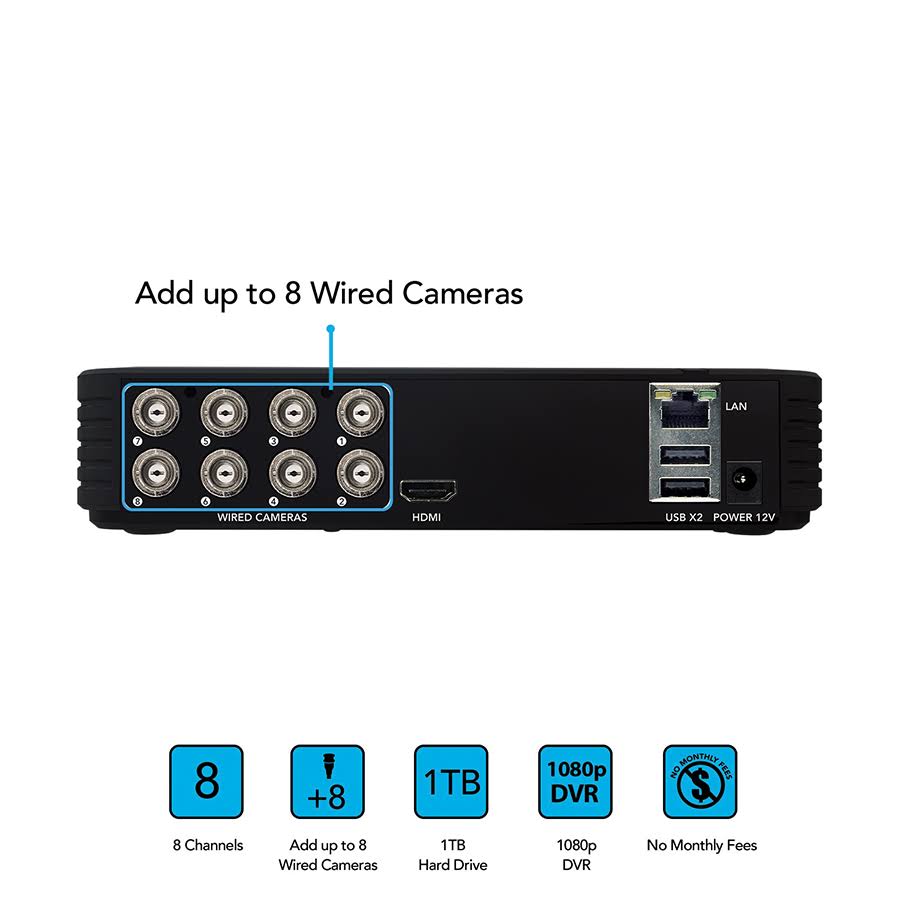 Night Owl 8 Channel 1080p Wired DVR, 6 Wired Cameras u0026 1TB HDD