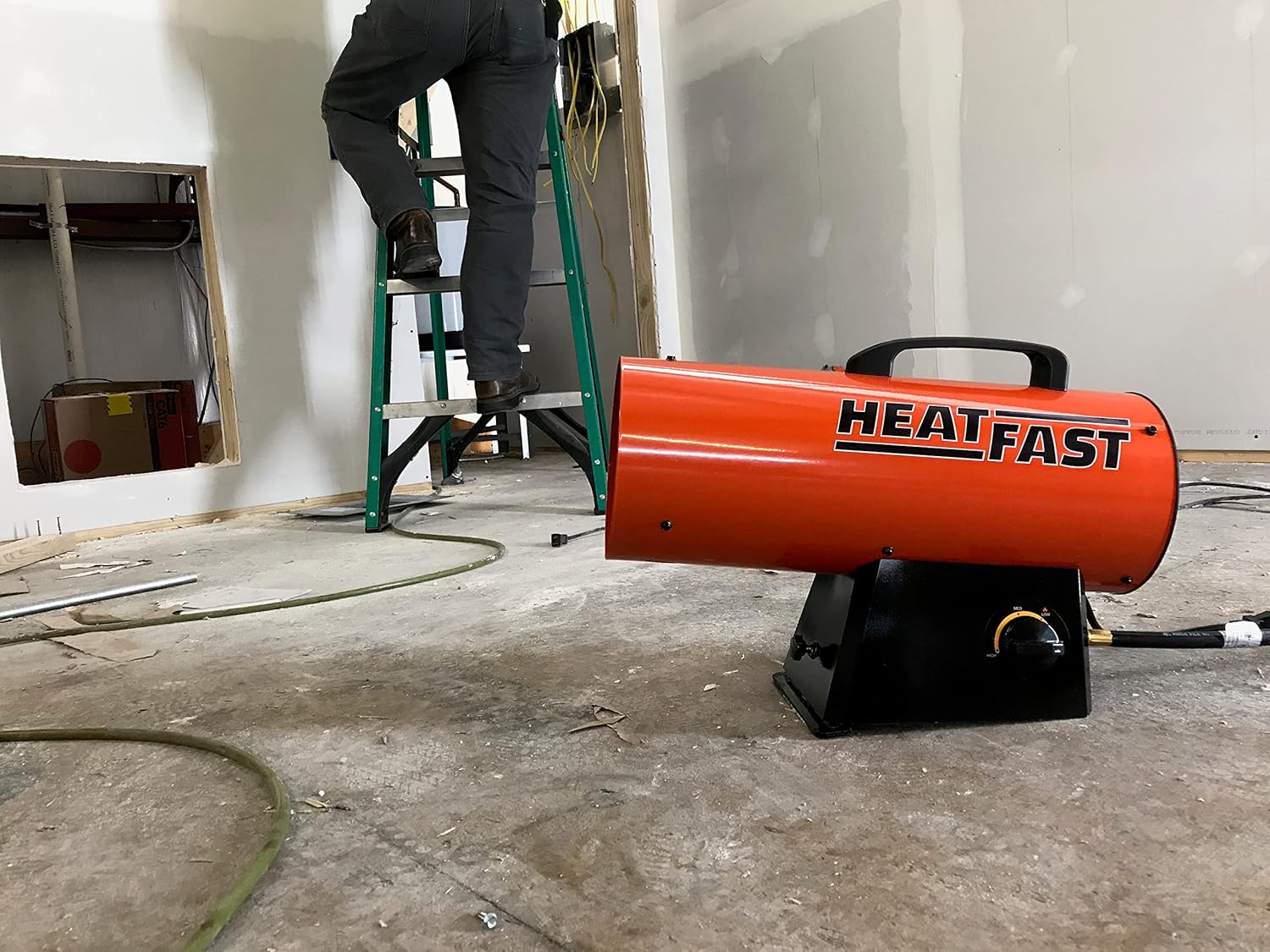 HF60G Portable Home, Jobsite, Construction Site Forced Air Liquid Propane Salamander Torpedo Space Heater with Variable Temperature Control, 60,000 BTU, orange, Small