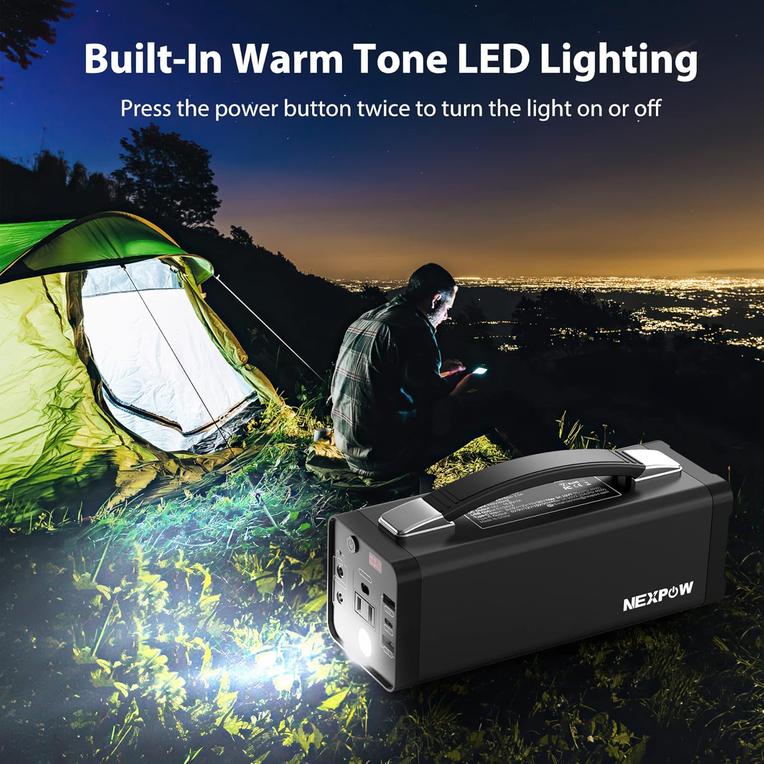 NEXPOW 178Wh Portable Power Station, 48000mAh Camping Solar Generators Lithium Battery Power Supply with 110V/120W(Peak 150W) AC Outlet, USB PD QC3.0, LED Flashlights for CPAP Home Camping Emergency Backup