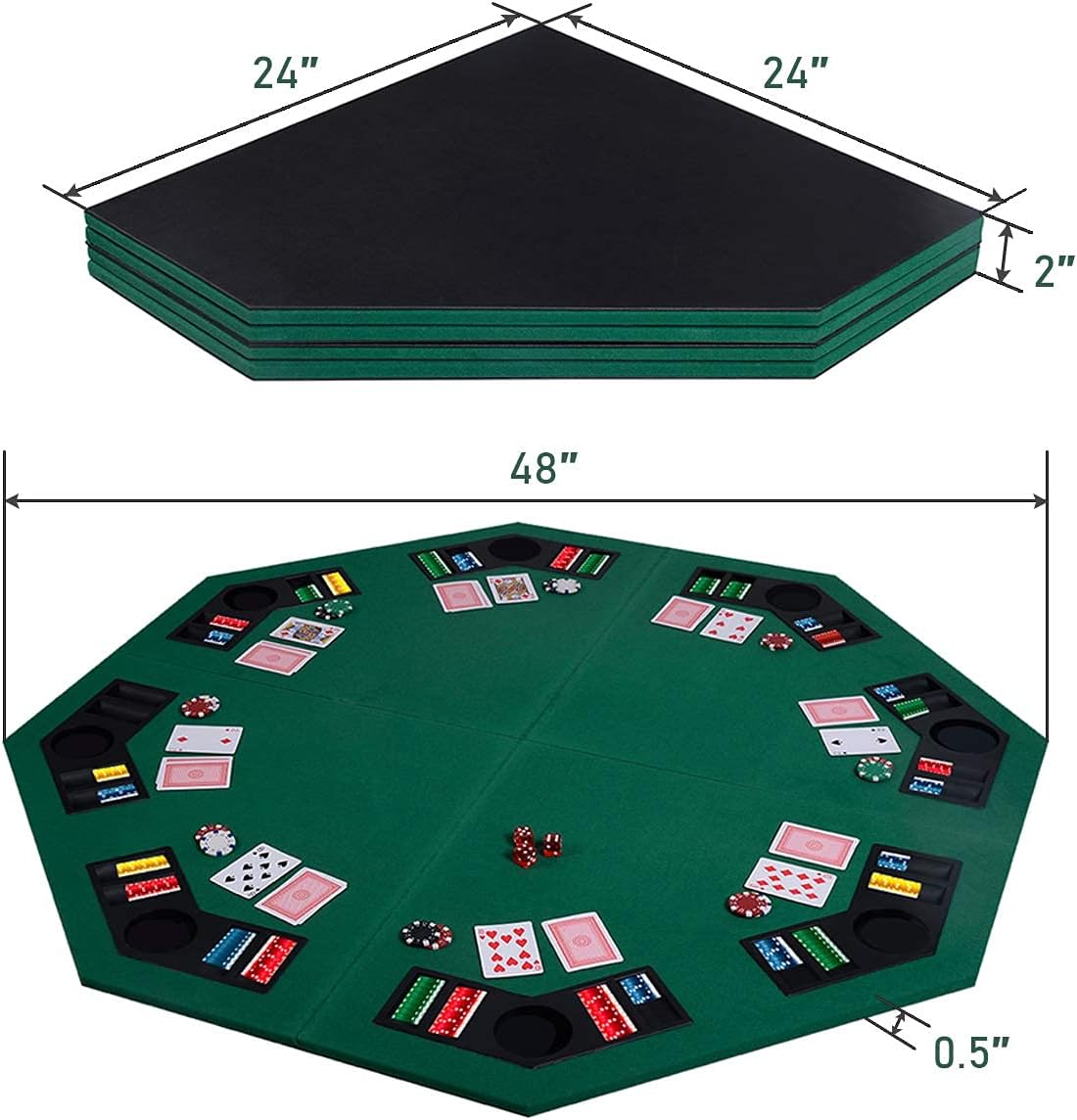 ReunionG 48 Folding Poker Table Top 4 Fold Octagon 8 Poker Table Top with Carrying Case
