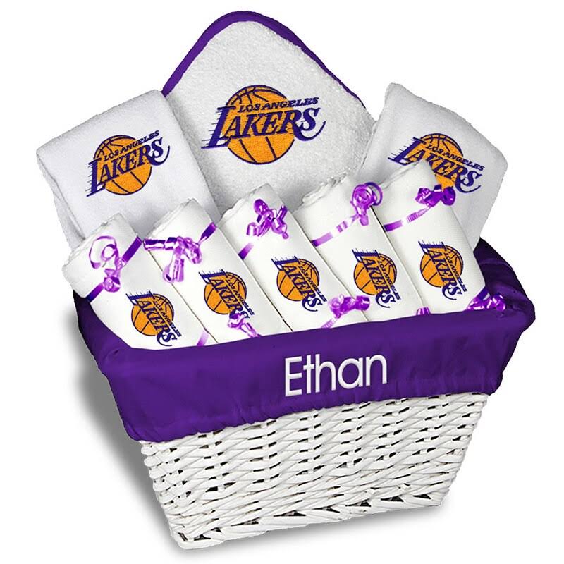 Los Angeles Lakers Newborn u0026 Infant Personalized Large Gift Basket - White