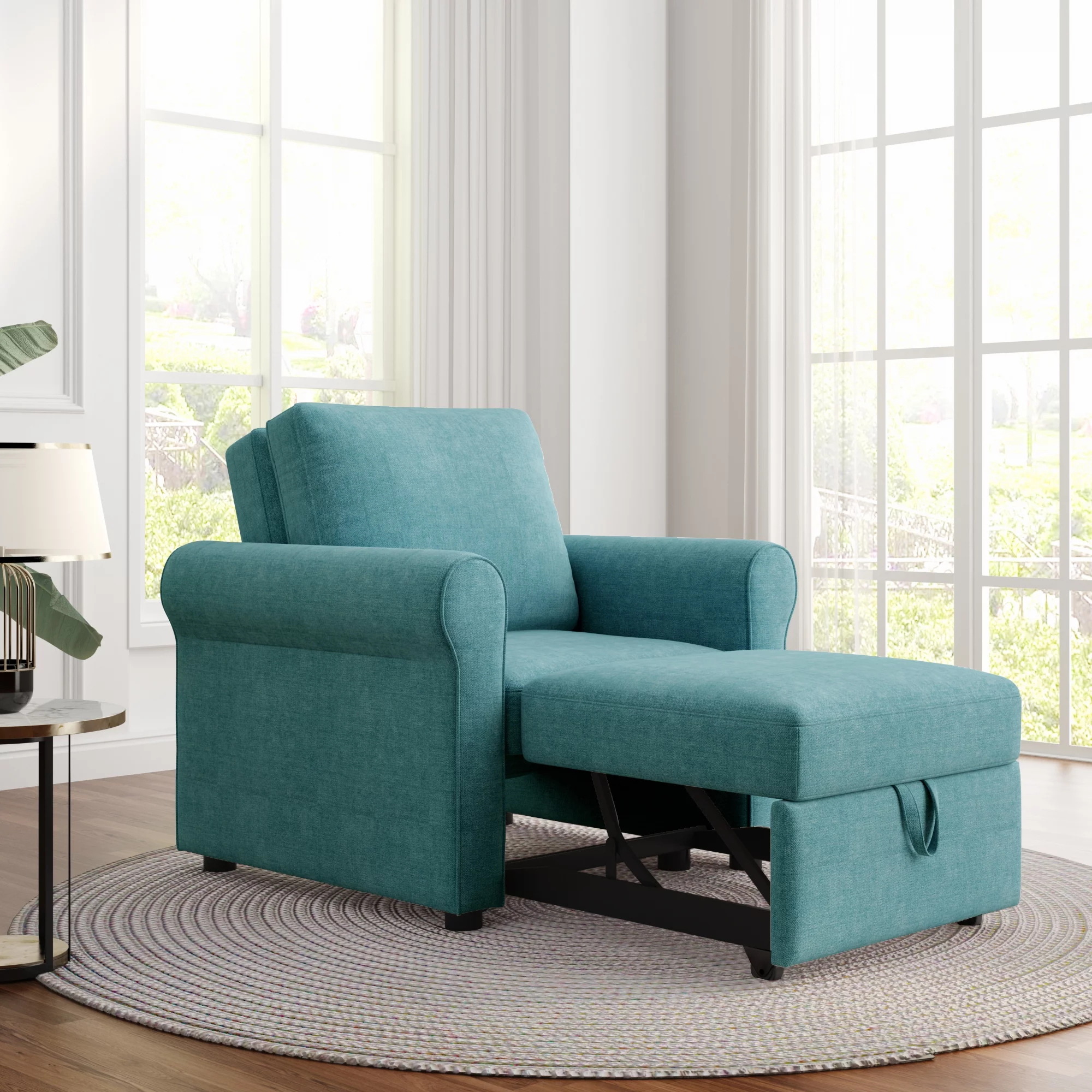 Modern Style 3-in-1 Sofa Bed Chair, Teal, Convertible Sleeper Chair Bed, Metal Frame, High Density Foam - Curated Treasures Market