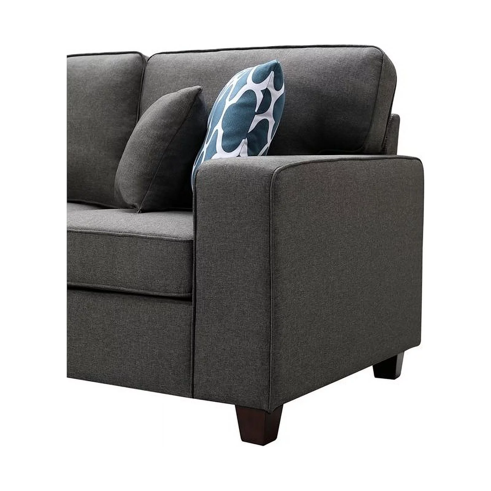 BOWERY HILL Casual Contemporary Linen 6Pc Modular Sectional Sofa with Ottoman and 6 Accent Pillows in Gray