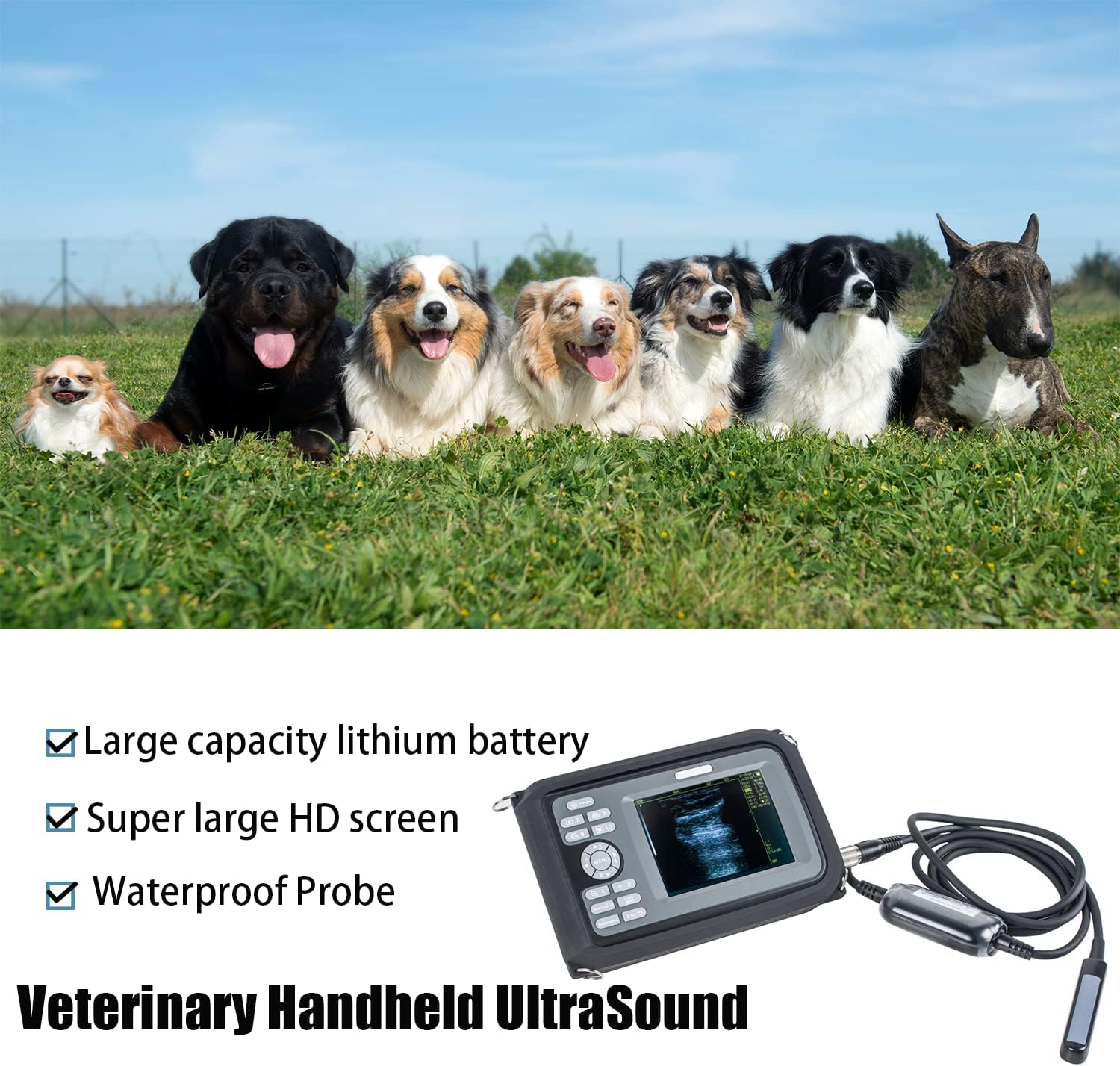 meadowmaze Veterinary Portable Ul-tra-Sound Scanner Pregnancy Digital Handhold Vet Ultra Sound Machine V8 with 4.0MHz Rectal Convex Pro-be for Puppies, Cat and Pig, Goat