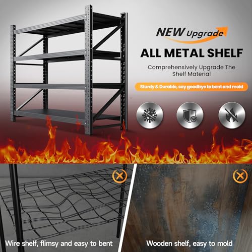 71” W Storage Shelves Heavy Duty, 5000LBS Metal Garage Shelving Units, 4 Tier Storage rack shelf, Steel Industrial Shelving , Adjustable Standing Shelf for Basement/Warehouse 71"W x 24"D x 70"H, Black
