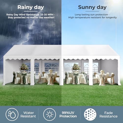 GREEN PARTY 20x40FT Party Tent Heavy Duty, Large Wedding Event Shelters with 7 Carry Bags & Removable Sidewalls, Outdoor Canopy Gazebo Commercial Tents for Parties Carport Camping Garden Patio