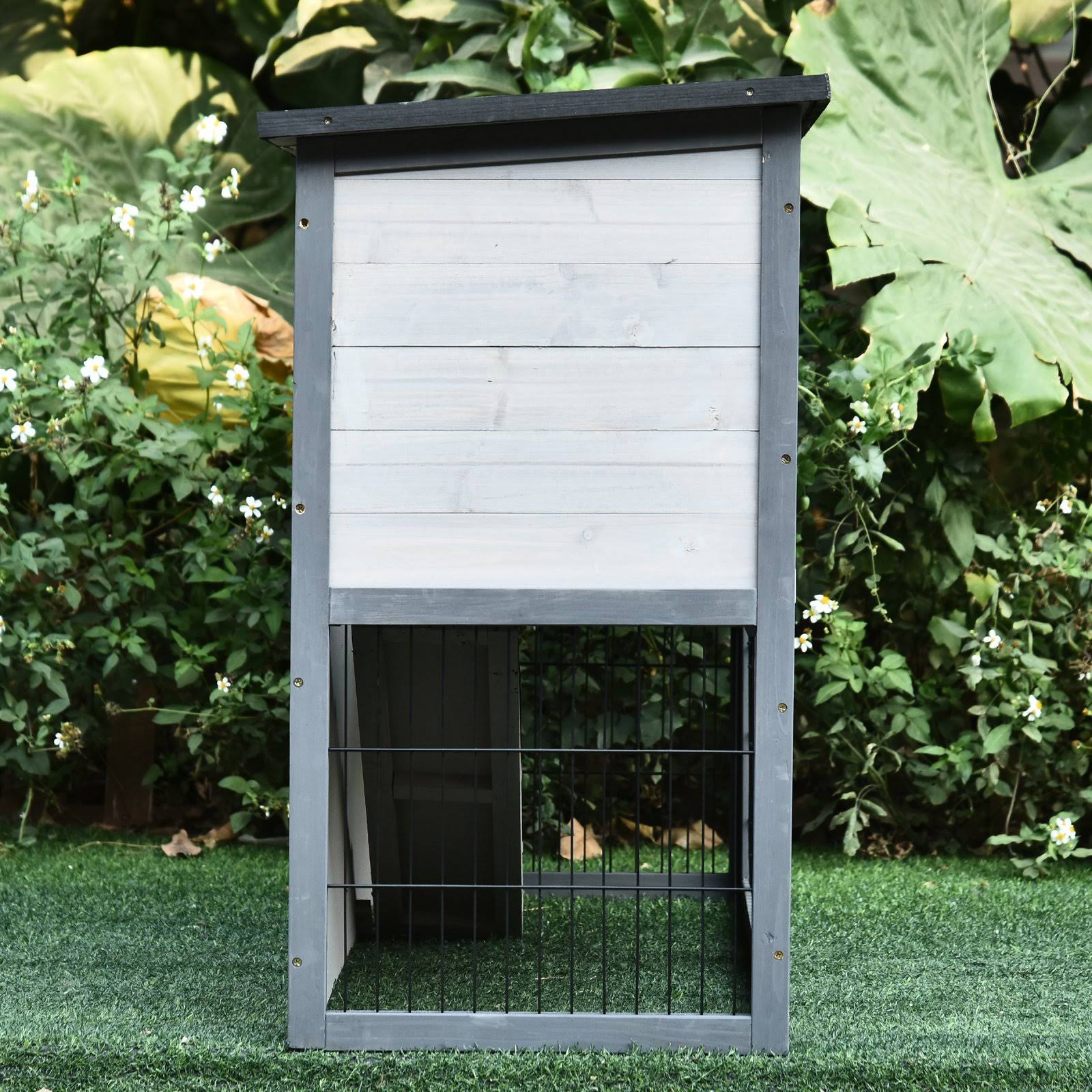 PawHut 2-Tier Wooden Rabbit Hutch with Upper House Area and Lower Play Area with Cage - Great for Bunnies/Small Animals