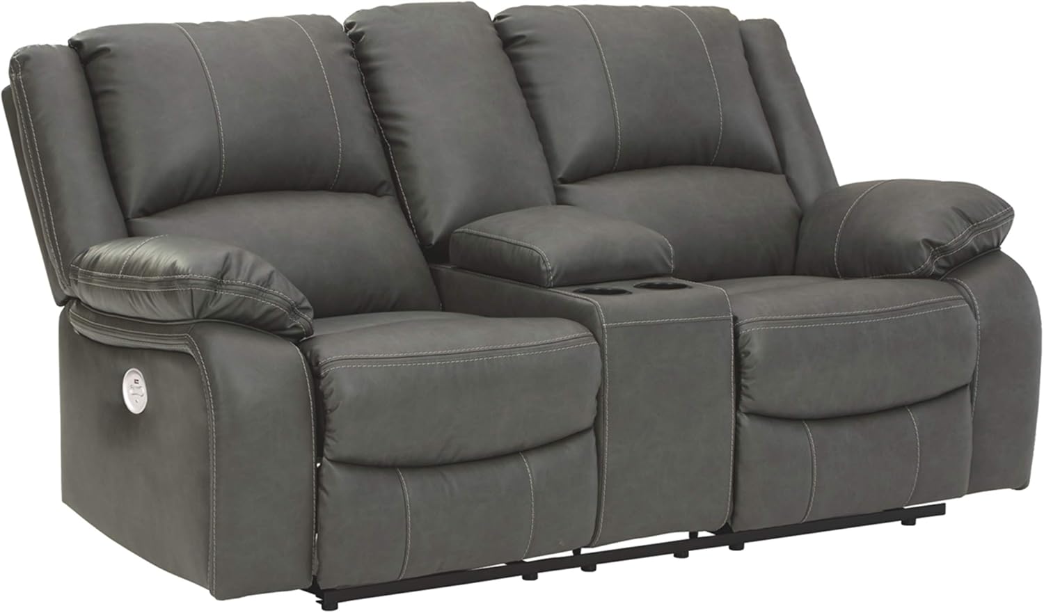 Signature Design by Ashley Calderwell Faux Leather Manual Double Reclining Loveseat with Storage Console, Black