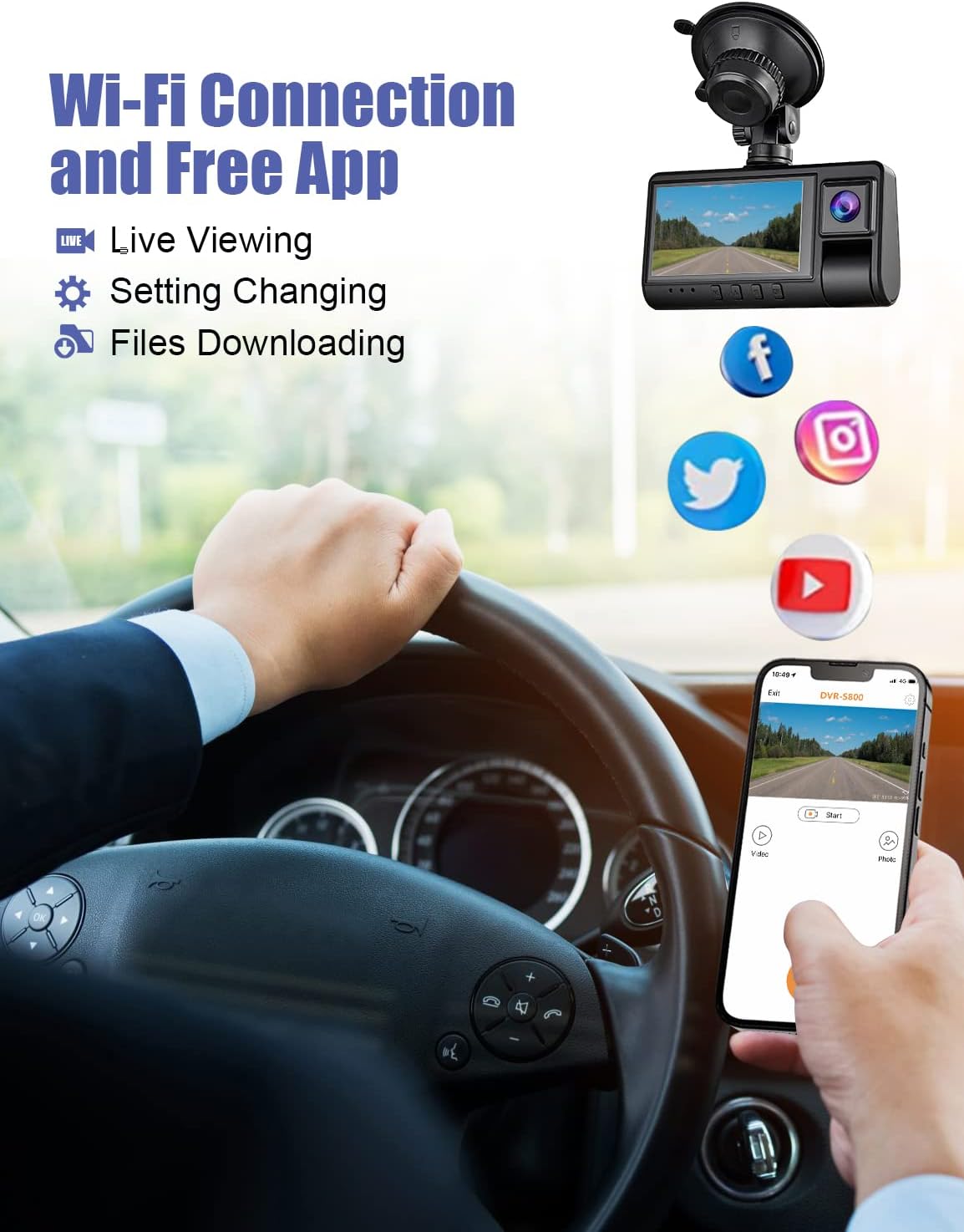 Dual Dash Cam Front and Inside 1080P Car Camera Built-in WiFi Security Camera for Car Taxi 3 Inch IPS Screen, 24H Parking Monitor, G-Sensor, Loop Recording, Support 128GB Max for Taxi Driver Pack of 2