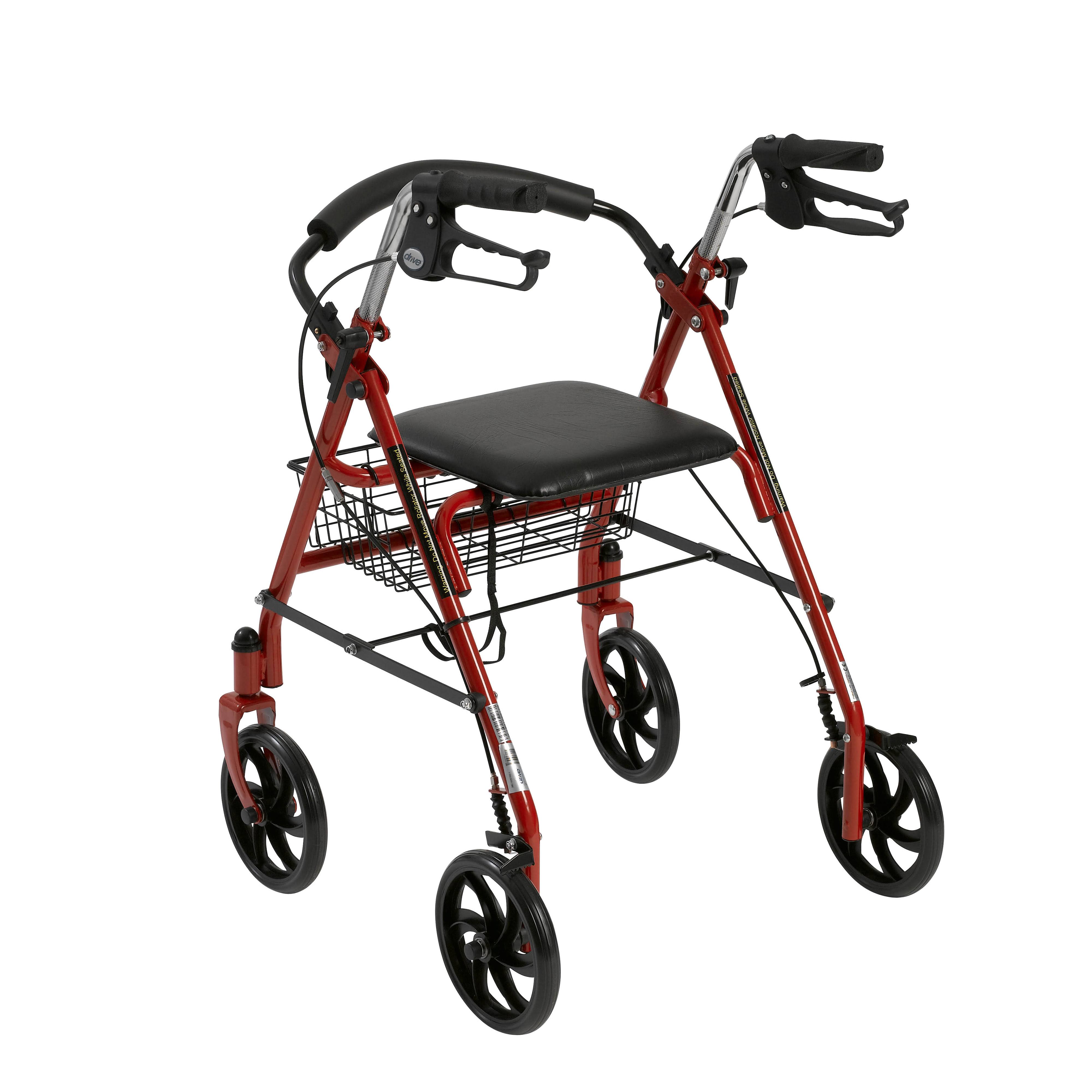 Drive Medical Four Wheel Rollator Walker with Fold Up Removable Back Support, Red
